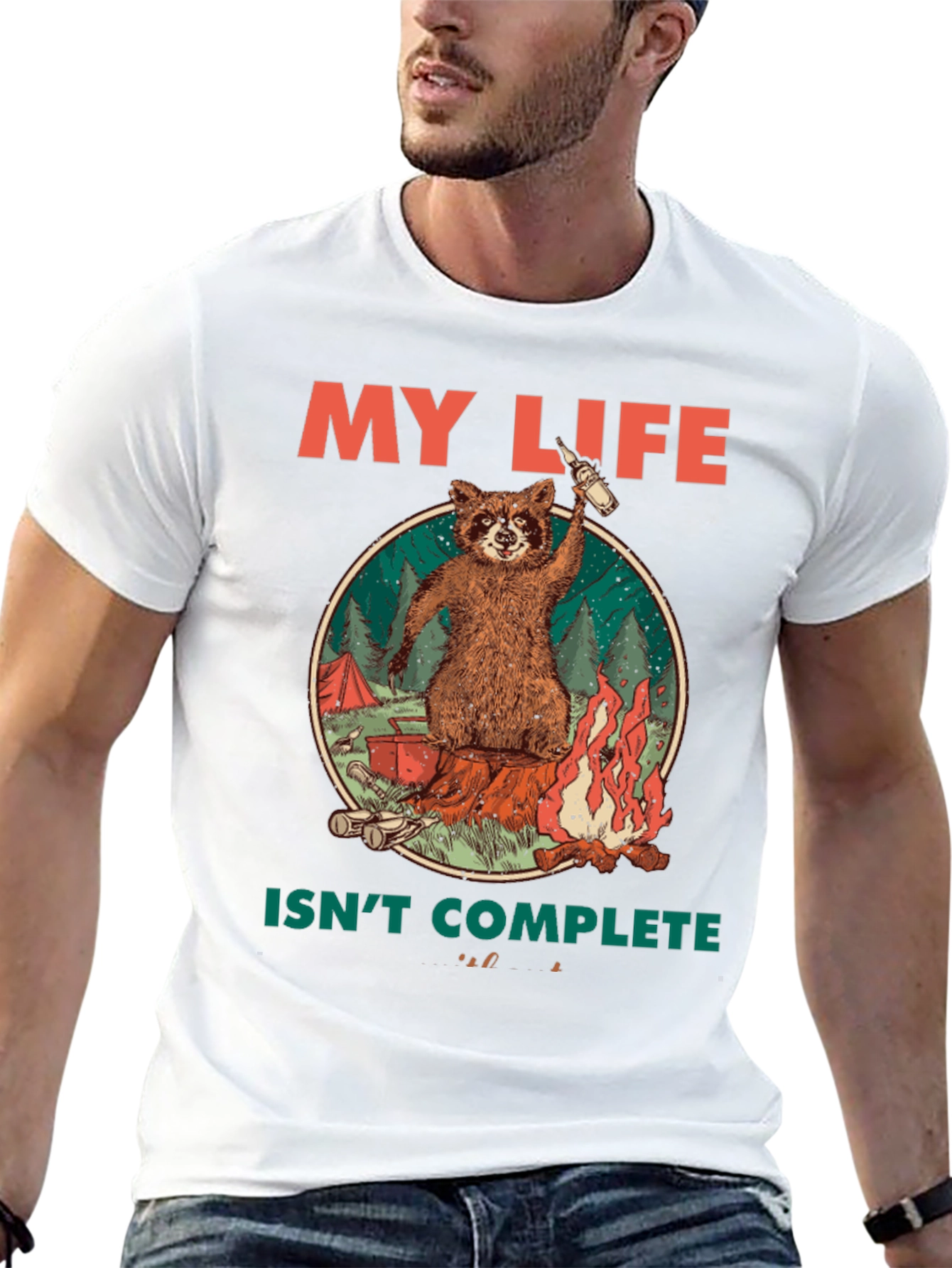Black My Life Isn't Complete Raccoon Camping T-Shirt view 13