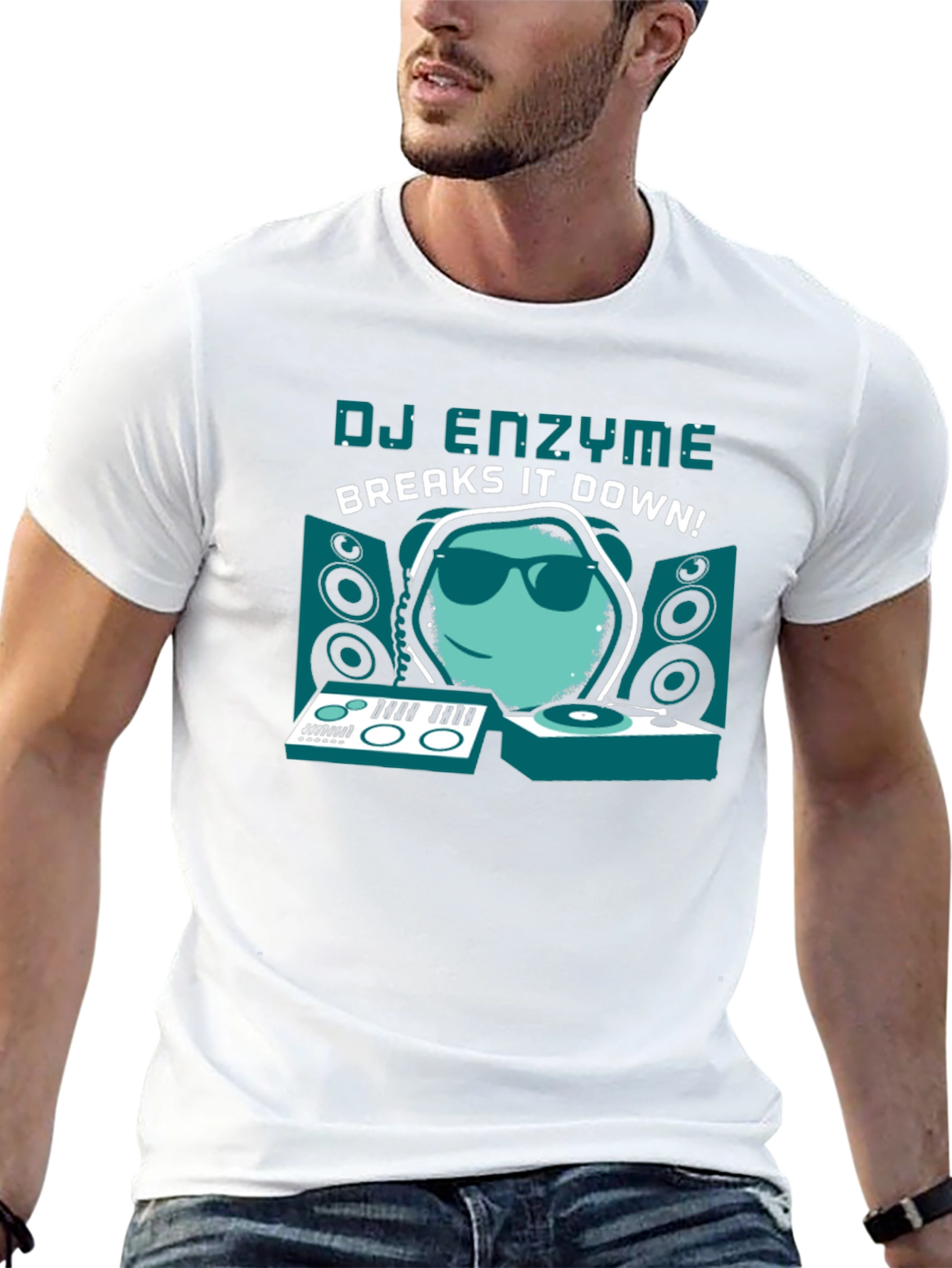 Black DJ Enzyme Breaks It Down! Graphic T-Shirt view 13