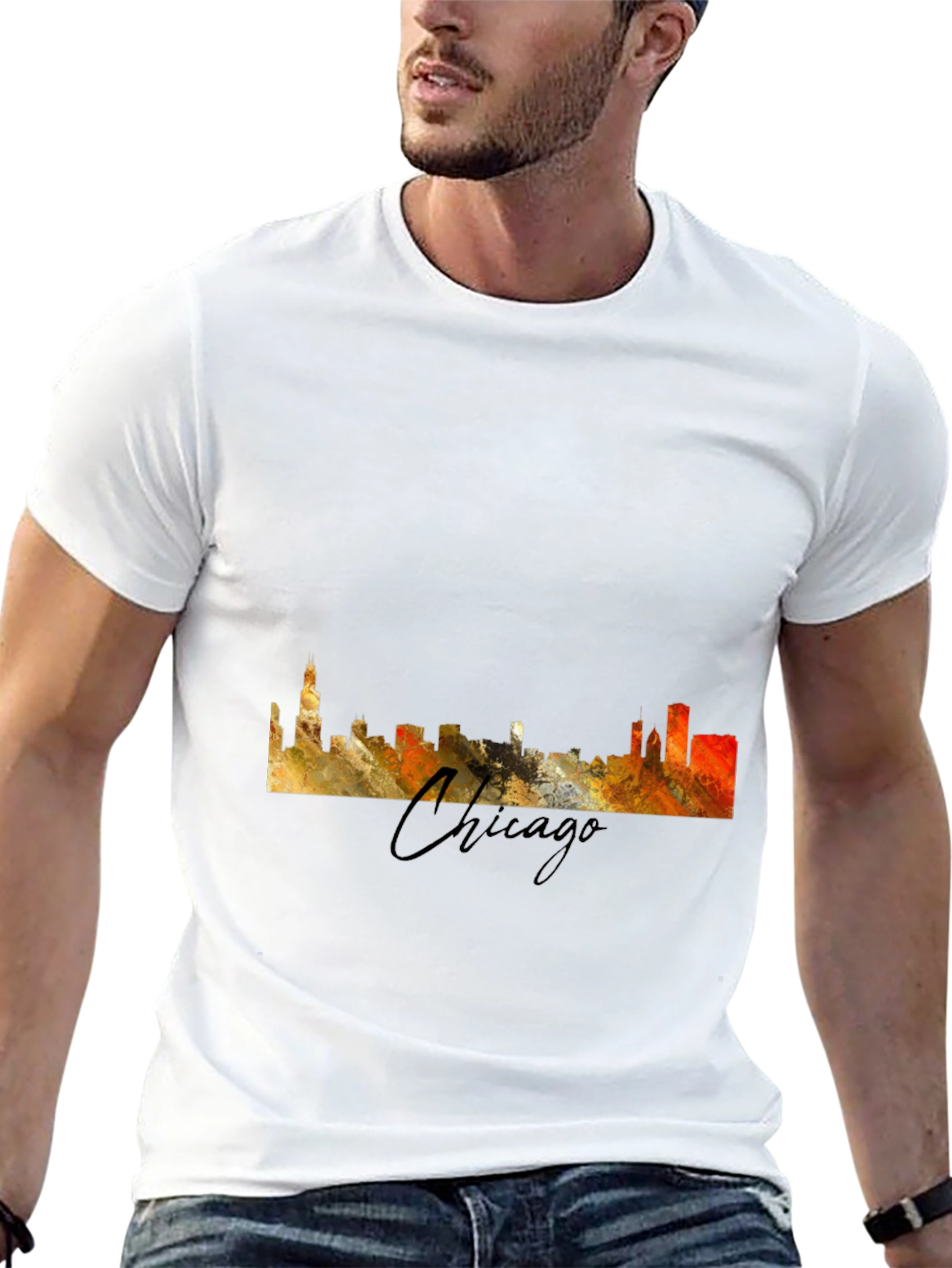 Black Chicago Skyline Men's Graphic T-Shirt view 13