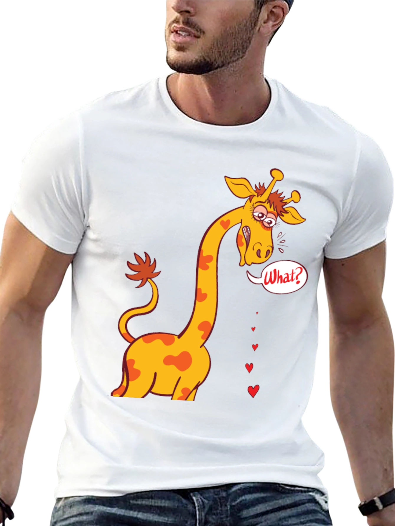 Black Funny Giraffe What? T-Shirt - Black view 13