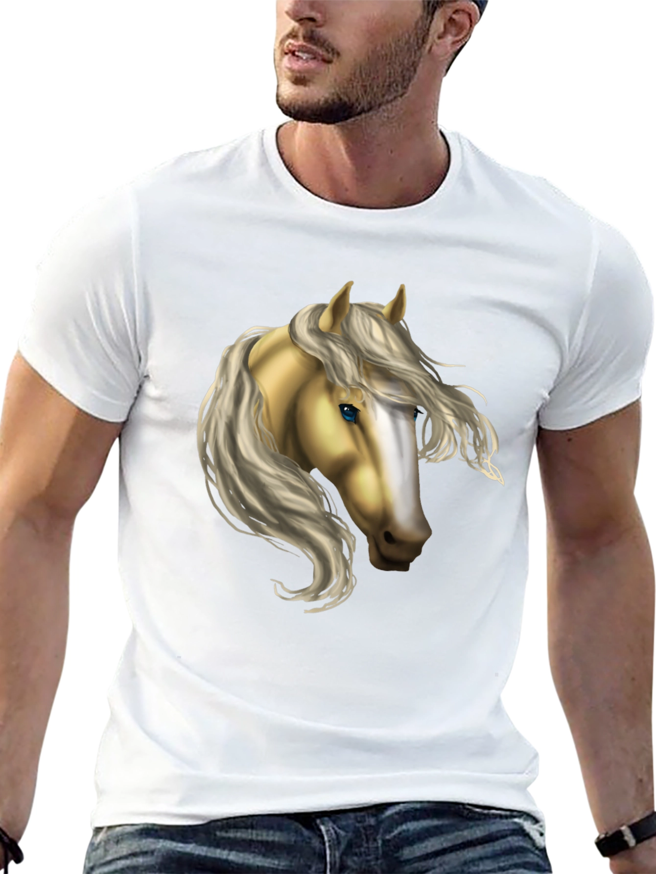 Black Horse Graphic T-Shirt - Black Cotton Blend Tee view 13