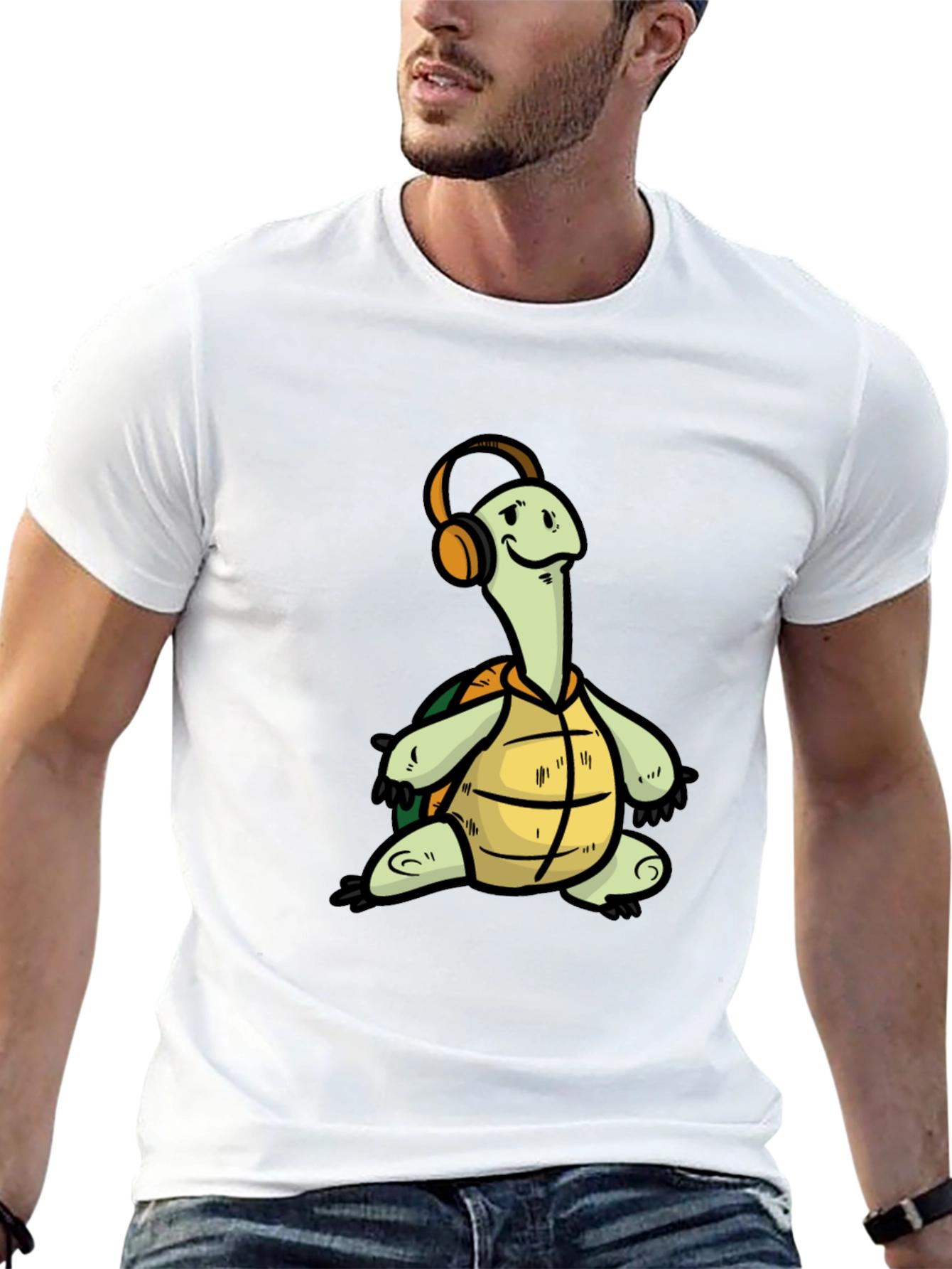 Black Turtle with Headphones Graphic T-Shirt view 13