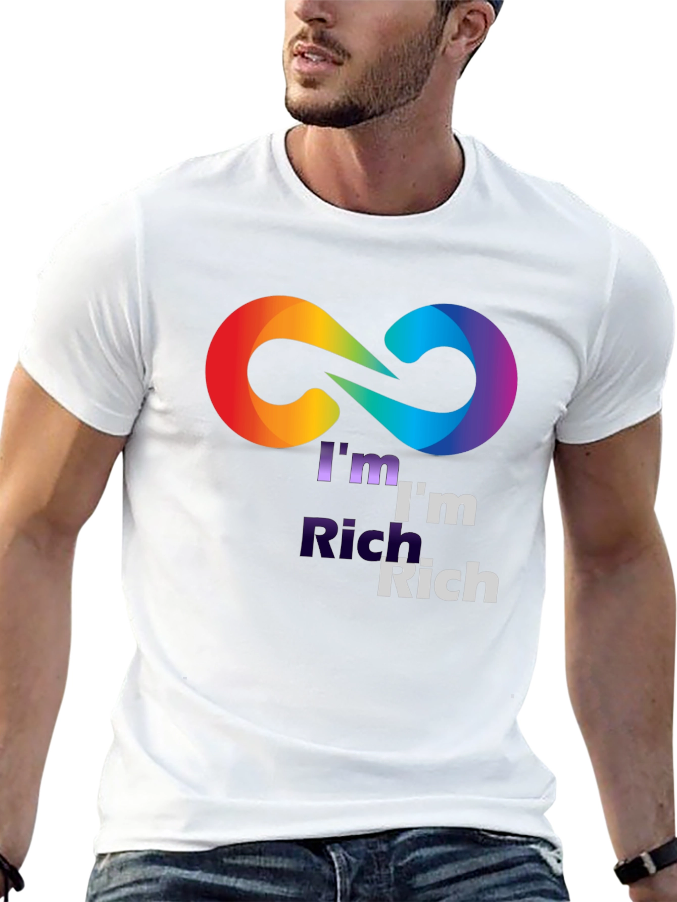 Black I'm Rich Rainbow Infinity Symbol Black T-Shirt view 13