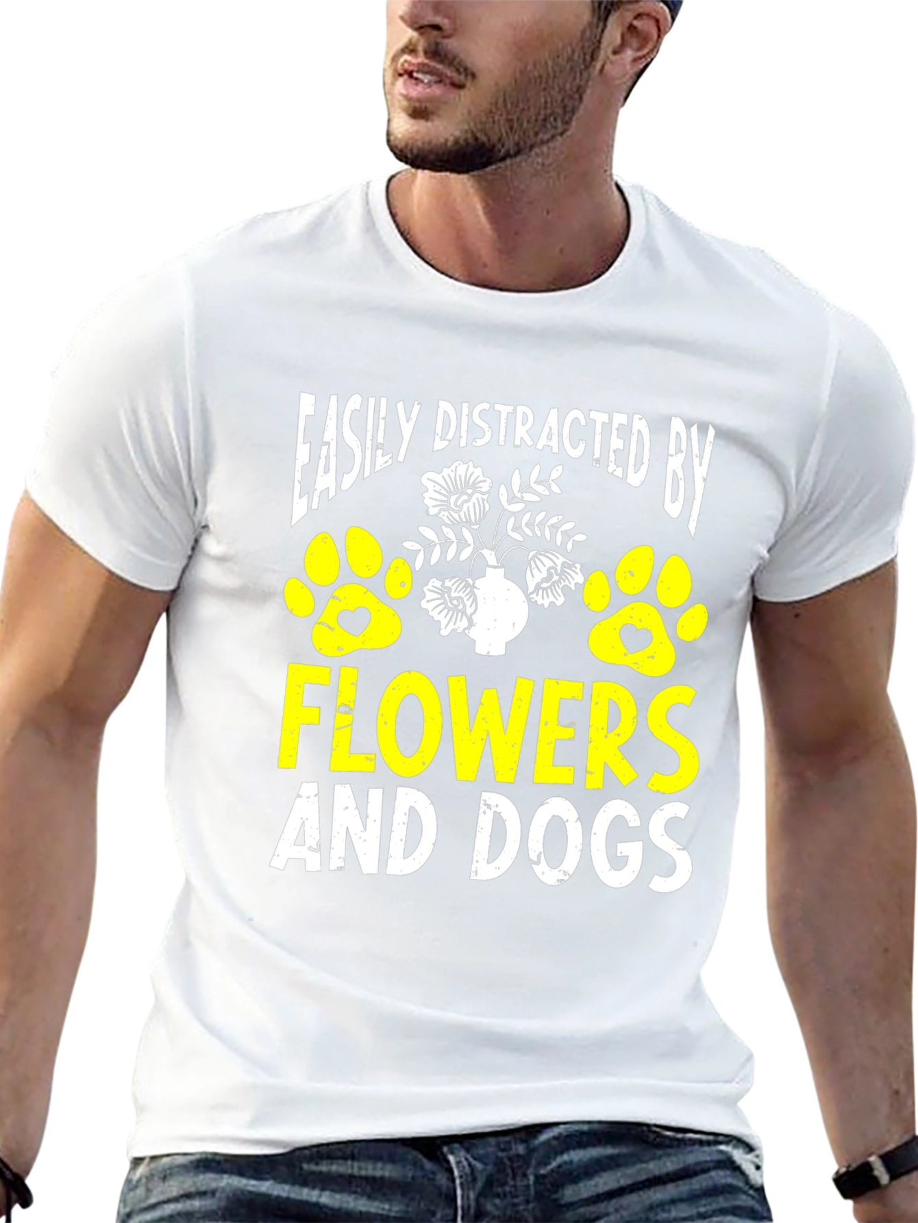 Black Easily Distracted By Flowers And Dogs T-Shirt view 13