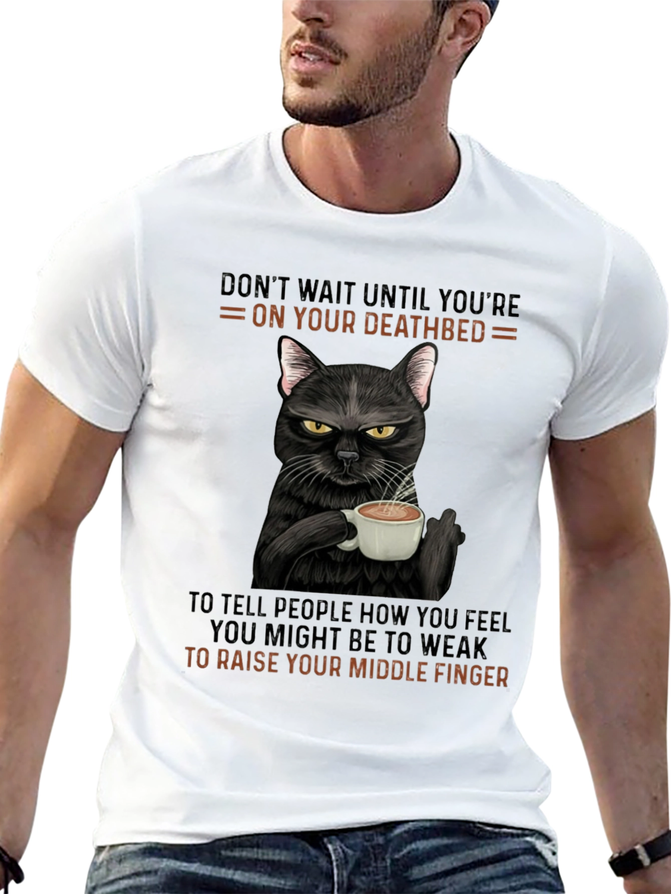 Black Sarcastic Cat Middle Finger T-Shirt view 13