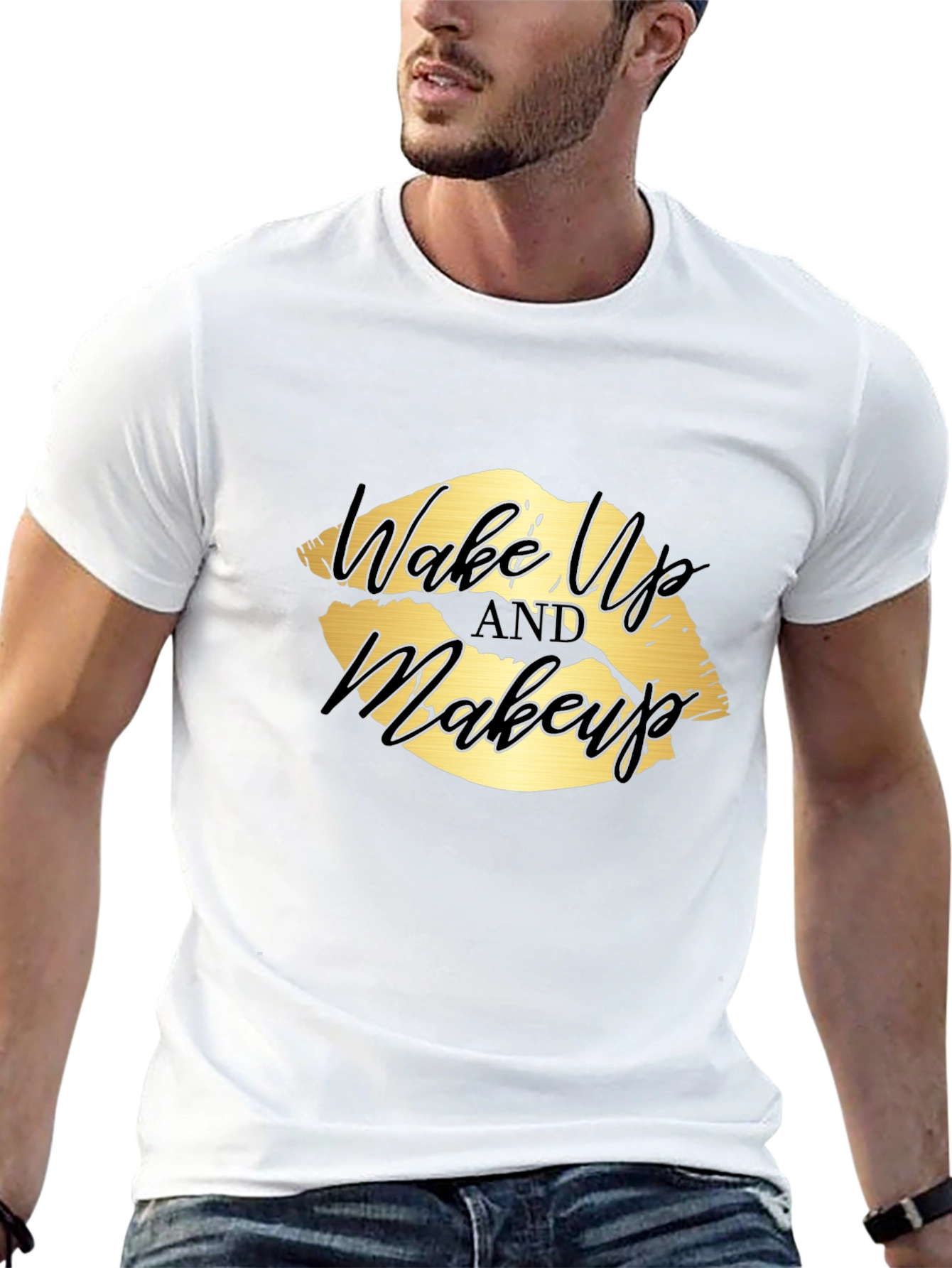 Black Wake Up and Makeup Lips Graphic T-Shirt view 13