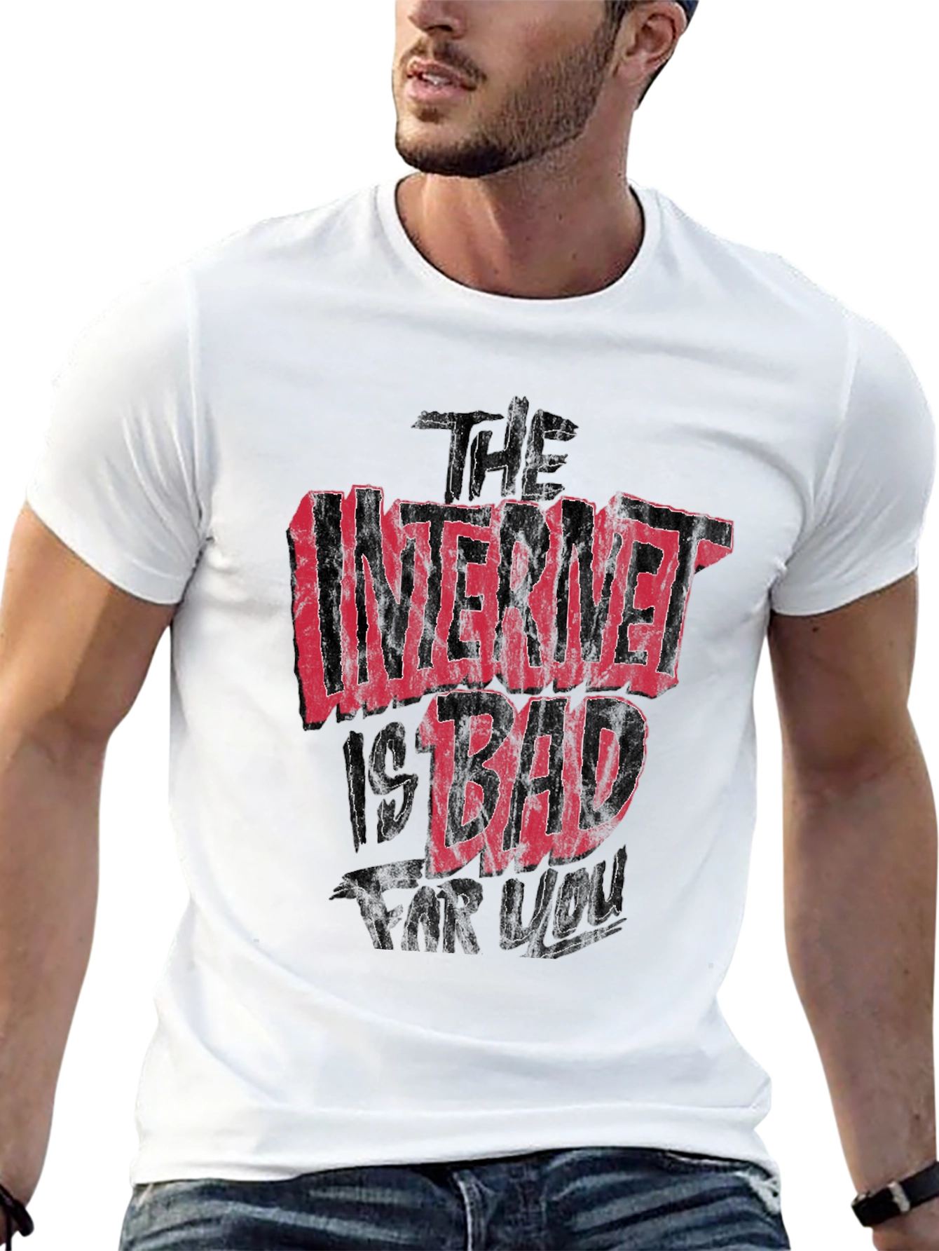 Black The Internet Is Bad For You Graphic T-Shirt view 13