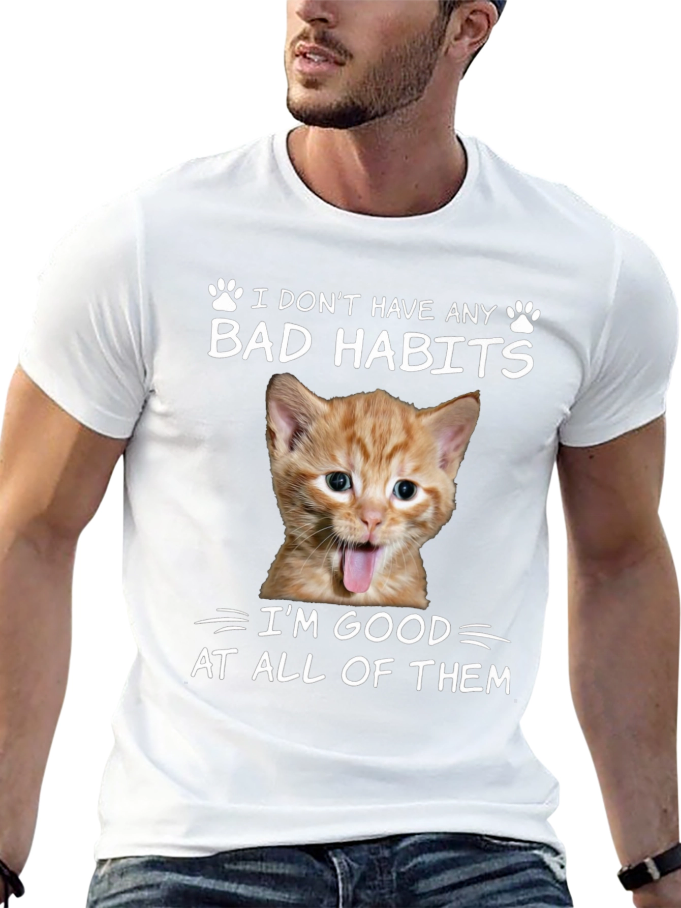 Black Funny Cat Bad Habits Graphic Tee view 13