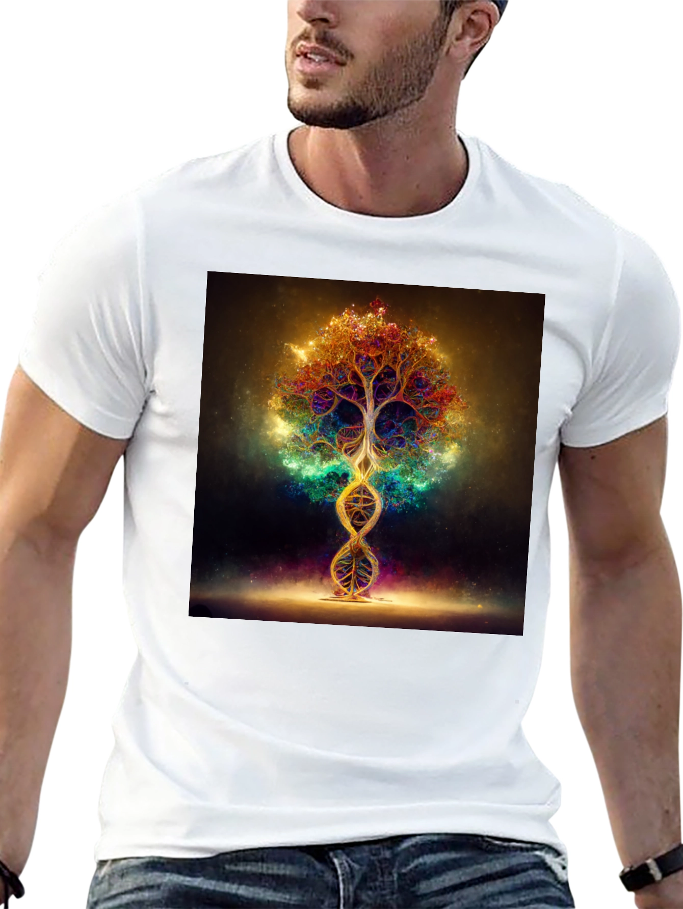 Black Cosmic Tree DNA T-Shirt - Vibrant Design view 13