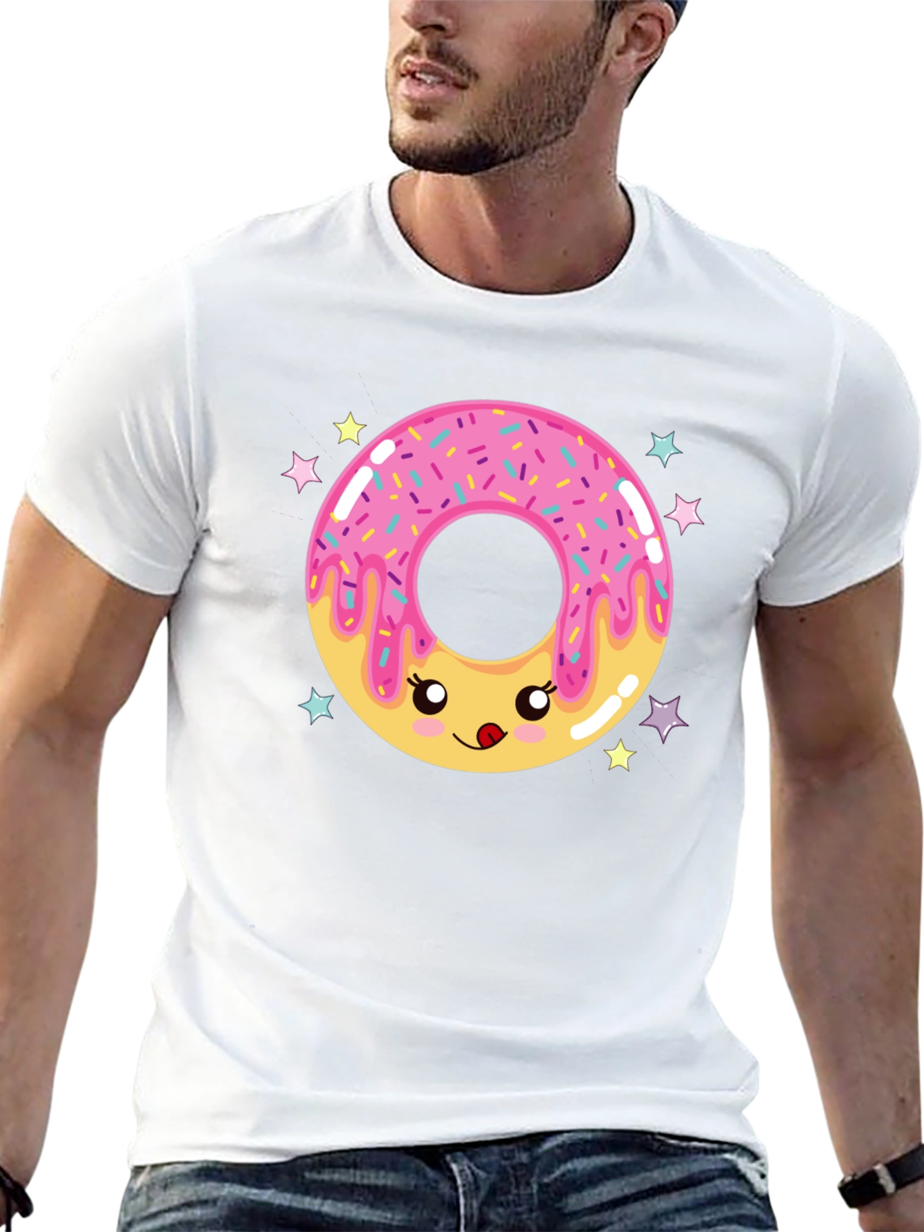 Black Kawaii Donut Graphic Tee - Black Cotton Comfort view 13