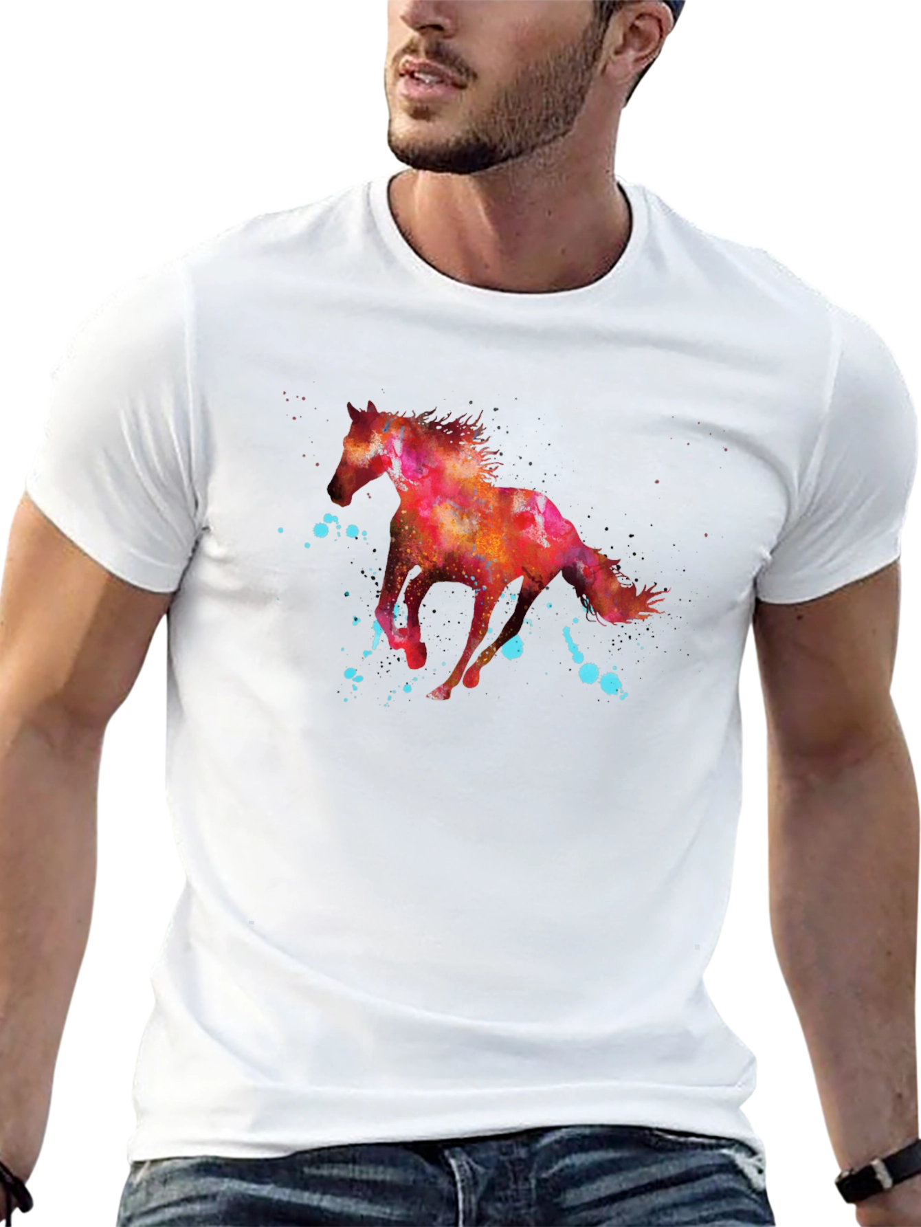 Black Watercolor Horse Graphic T-Shirt view 13