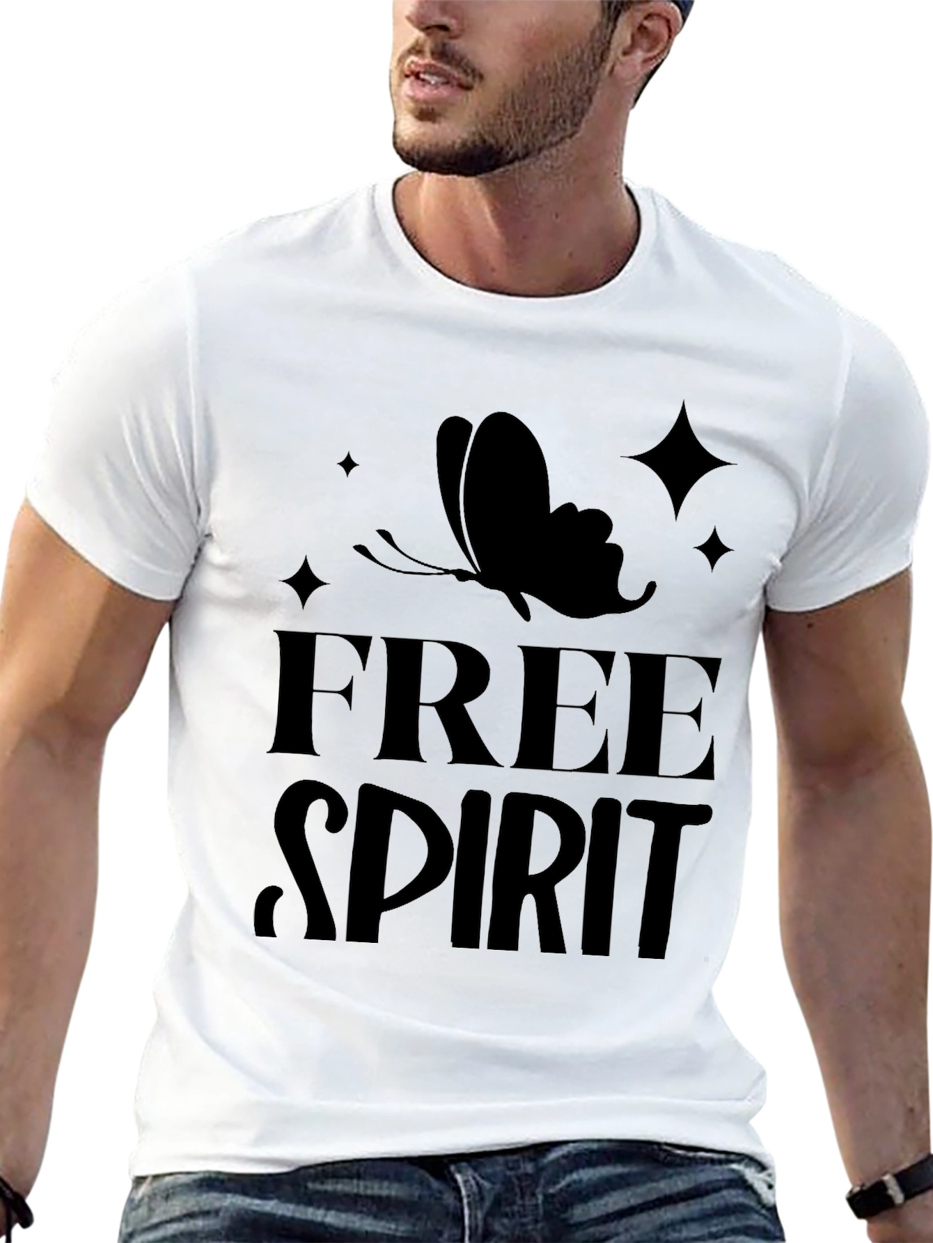 Black Free Spirit Butterfly Graphic Tee - Black Cotton Casual view 13