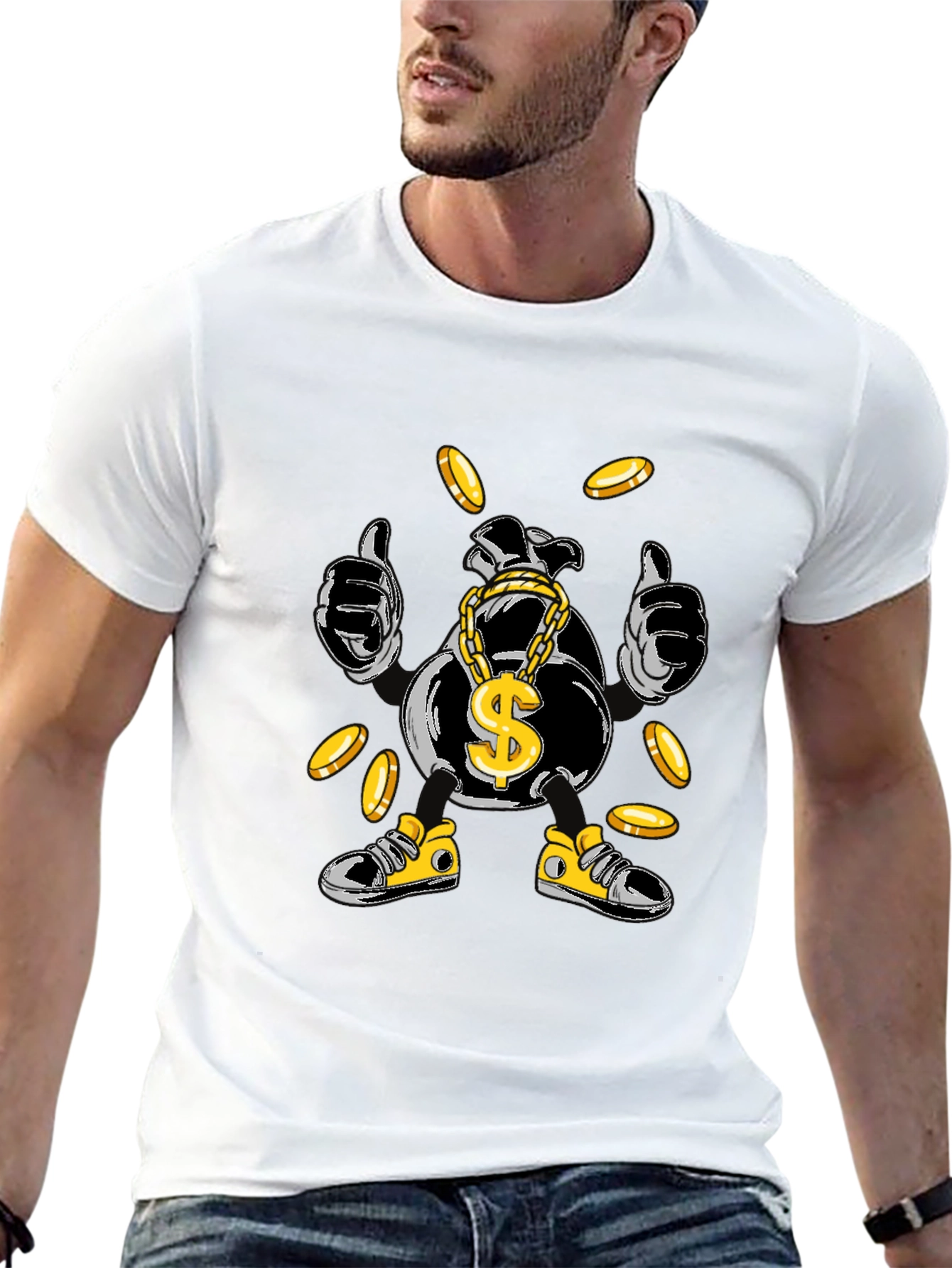 Black Money Bag Cartoon Graphic Tee - Black view 13