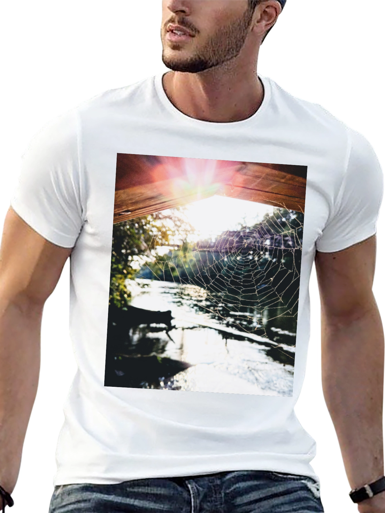 Black Spider Web at Sunrise T-Shirt view 13