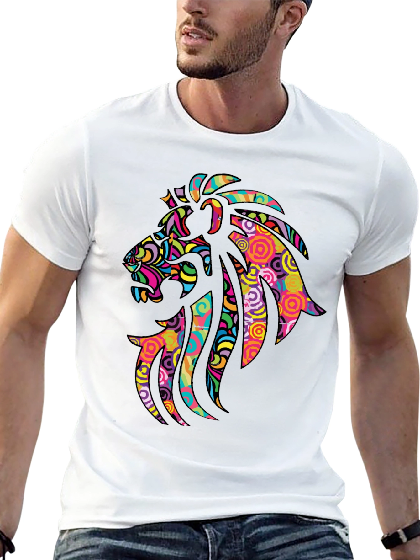 Black Psychedelic Lion Graphic Black T-Shirt view 13