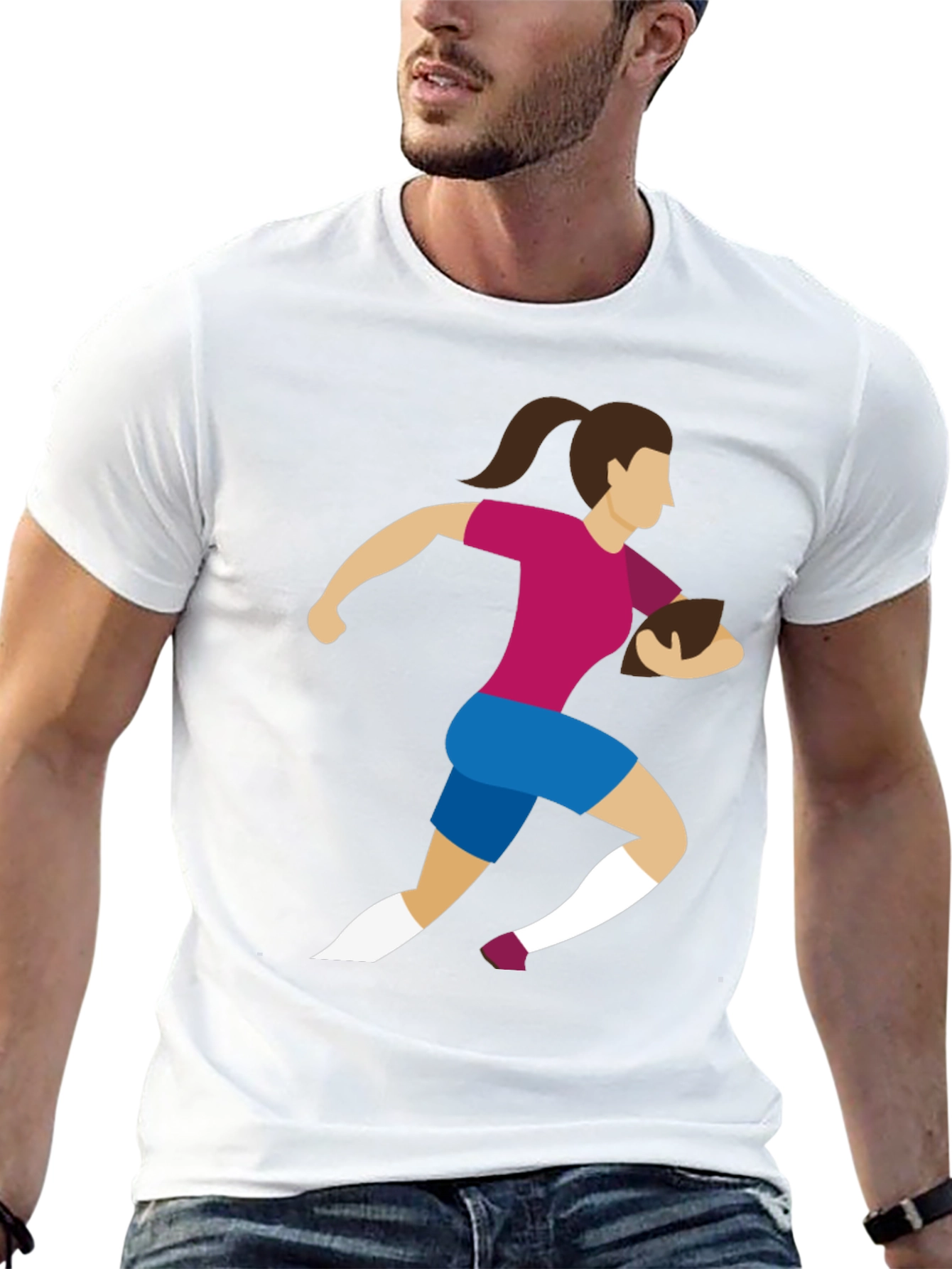 Black Rugby Girl Graphic Tee - Black Cotton Casual T-Shirt view 13