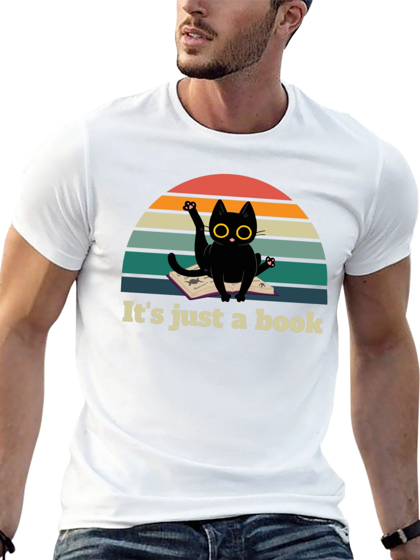 Black It's Just a Book Funny Cat T-Shirt view 13