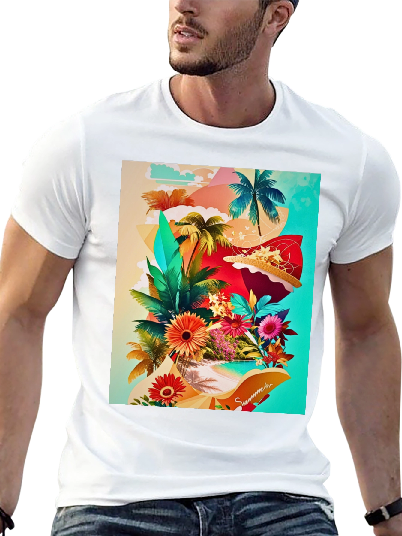 Black Tropical Summer Graphic T-Shirt view 13