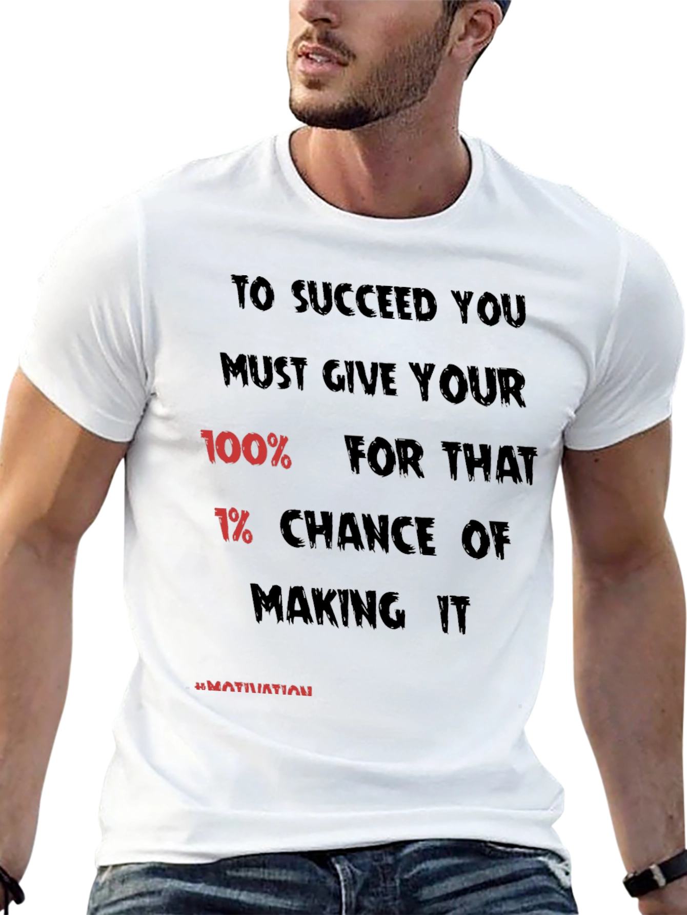 Black Motivational Black T-Shirt: 100% Effort view 13