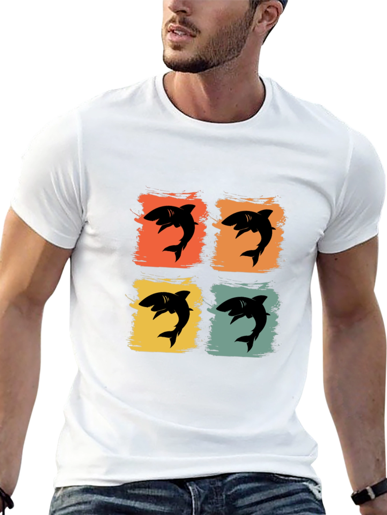 Black Retro Shark T-Shirt - Four Graphic Pop Art Design view 13