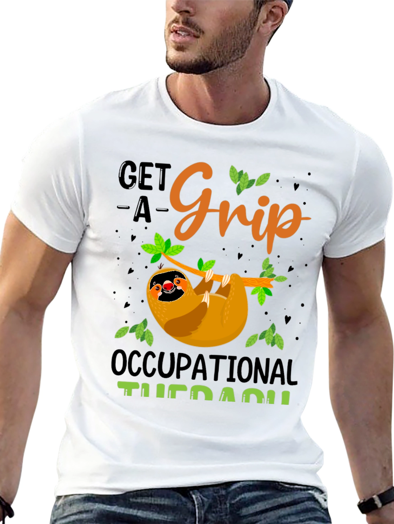 Black Get A Grip Occupational Therapy Sloth T-Shirt view 13