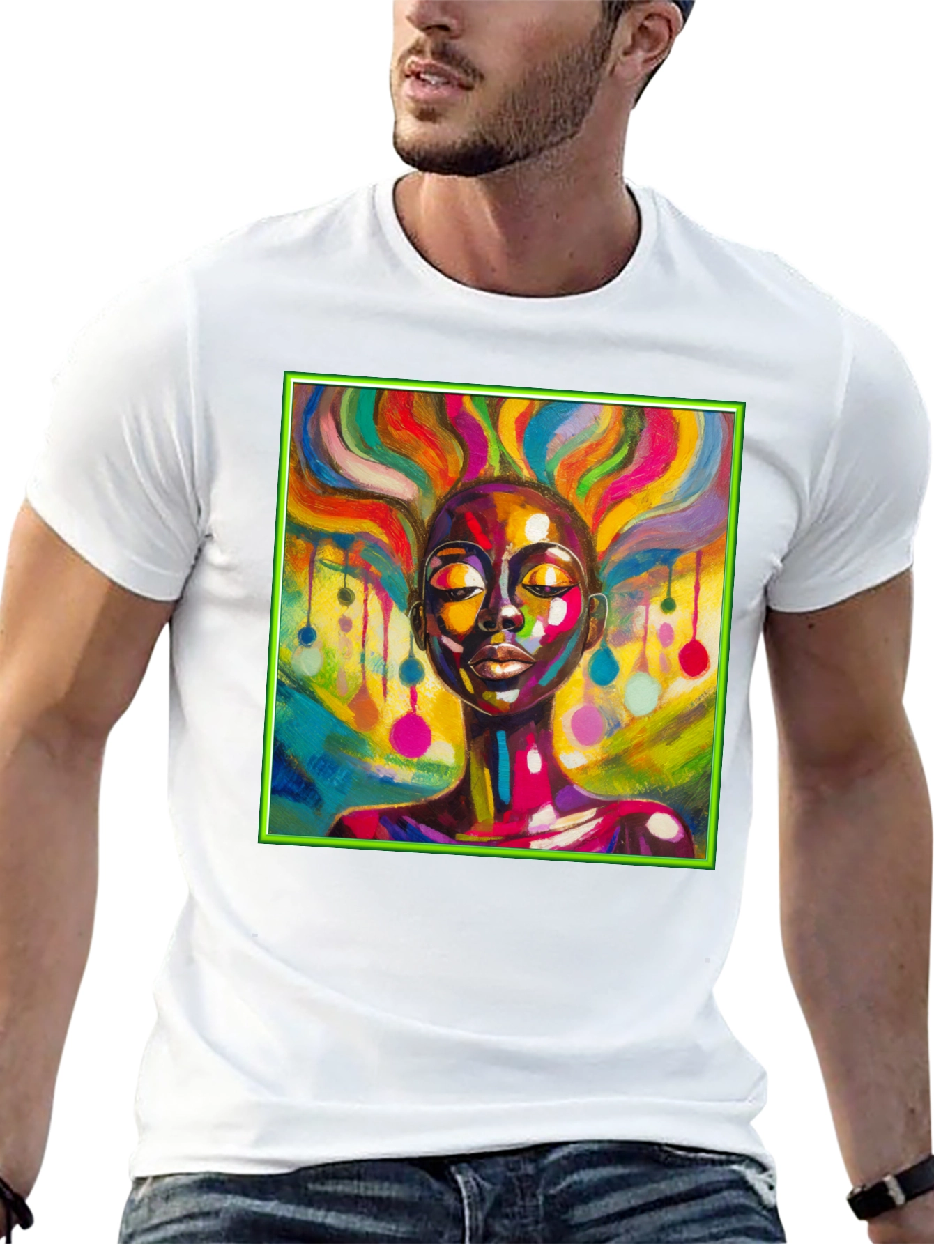 Black Vibrant Art T-Shirt: Colorful Woman Design view 13