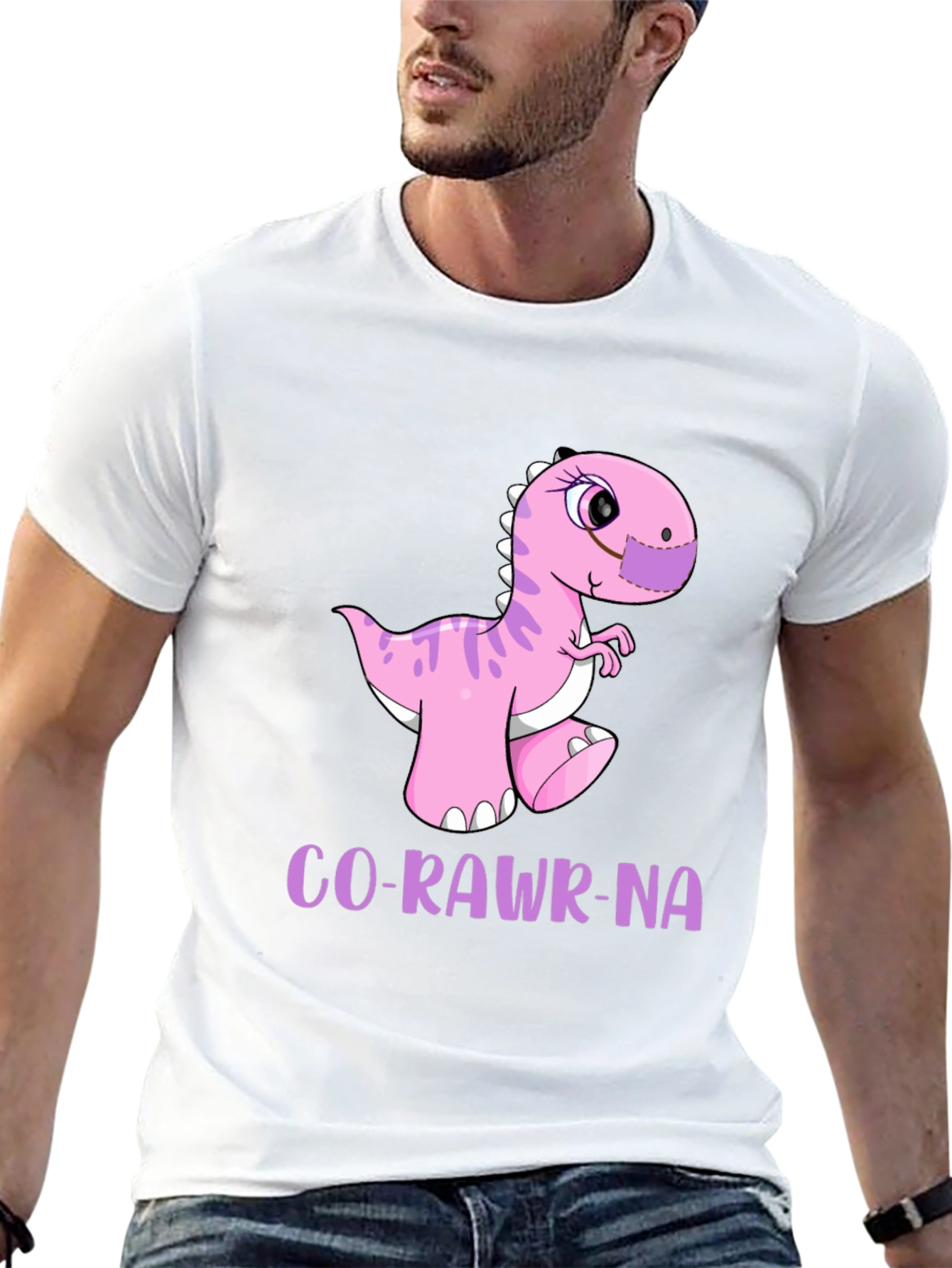 Black Funny Dinosaur Co-Rawr-Na T-Shirt view 13