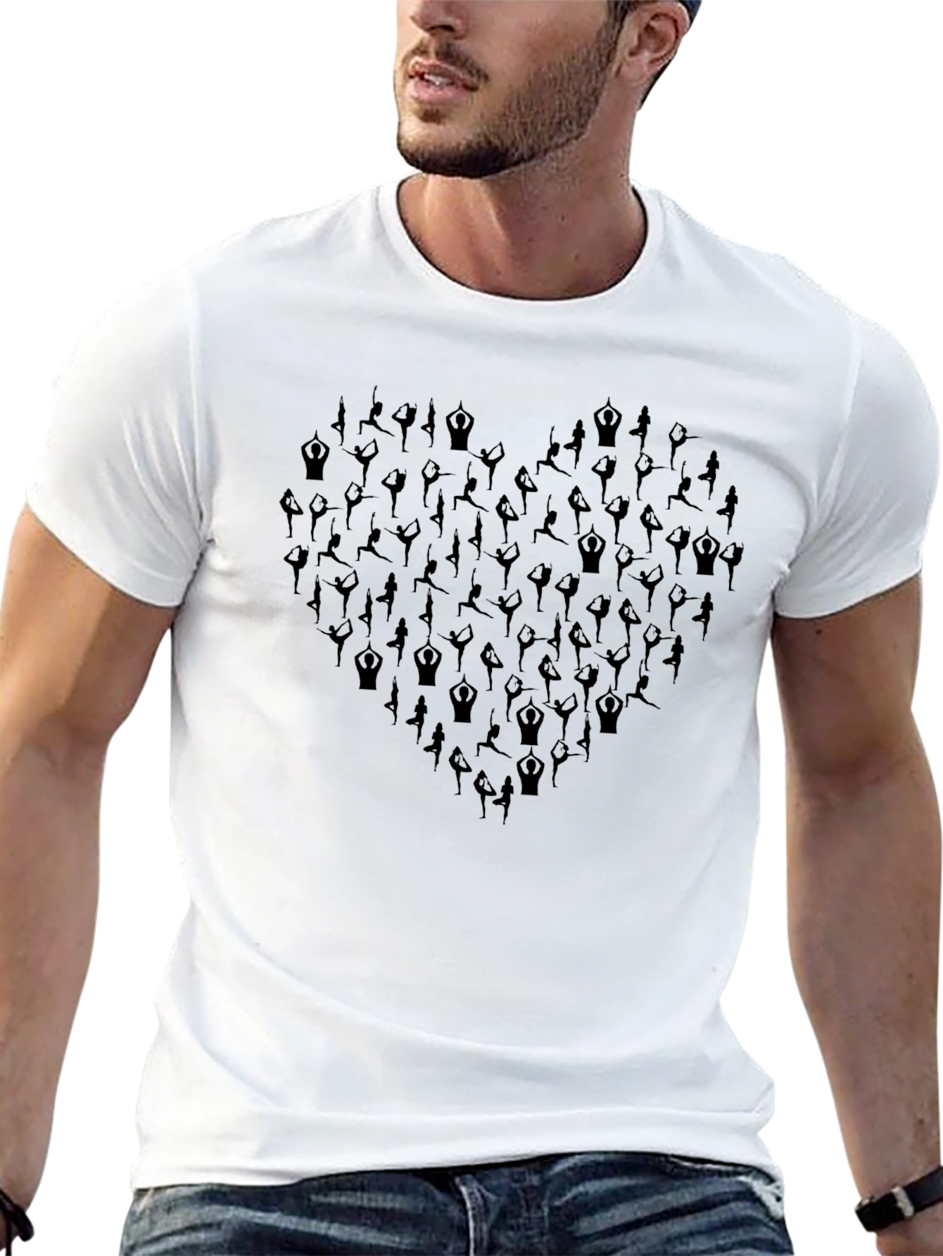 Black Yoga Heart Graphic Black T-Shirt - Unisex view 13