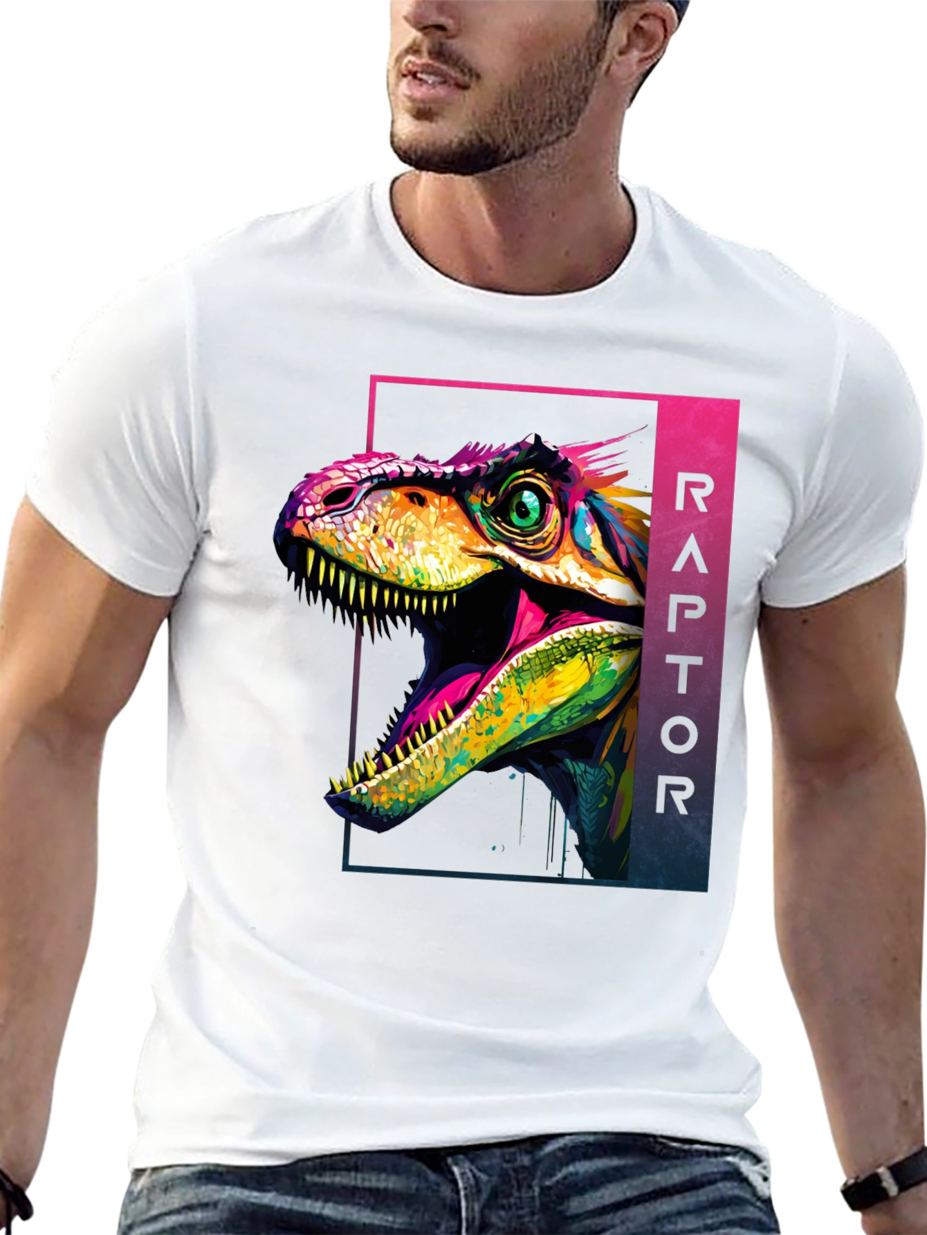 Black Vibrant Raptor Graphic Tee - Bold Dinosaur Design view 13