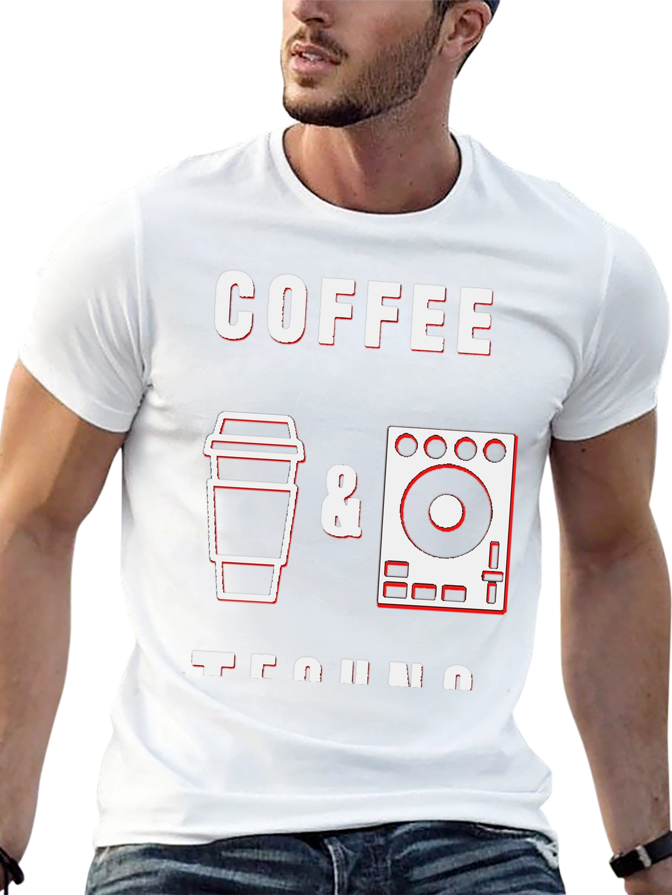 Black Coffee & Techno Graphic Tee - Black Crew Neck T-Shirt view 13