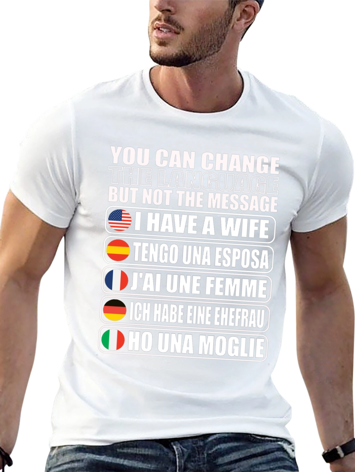 Black Multilingual "I Have a Wife" Graphic T-Shirt view 13