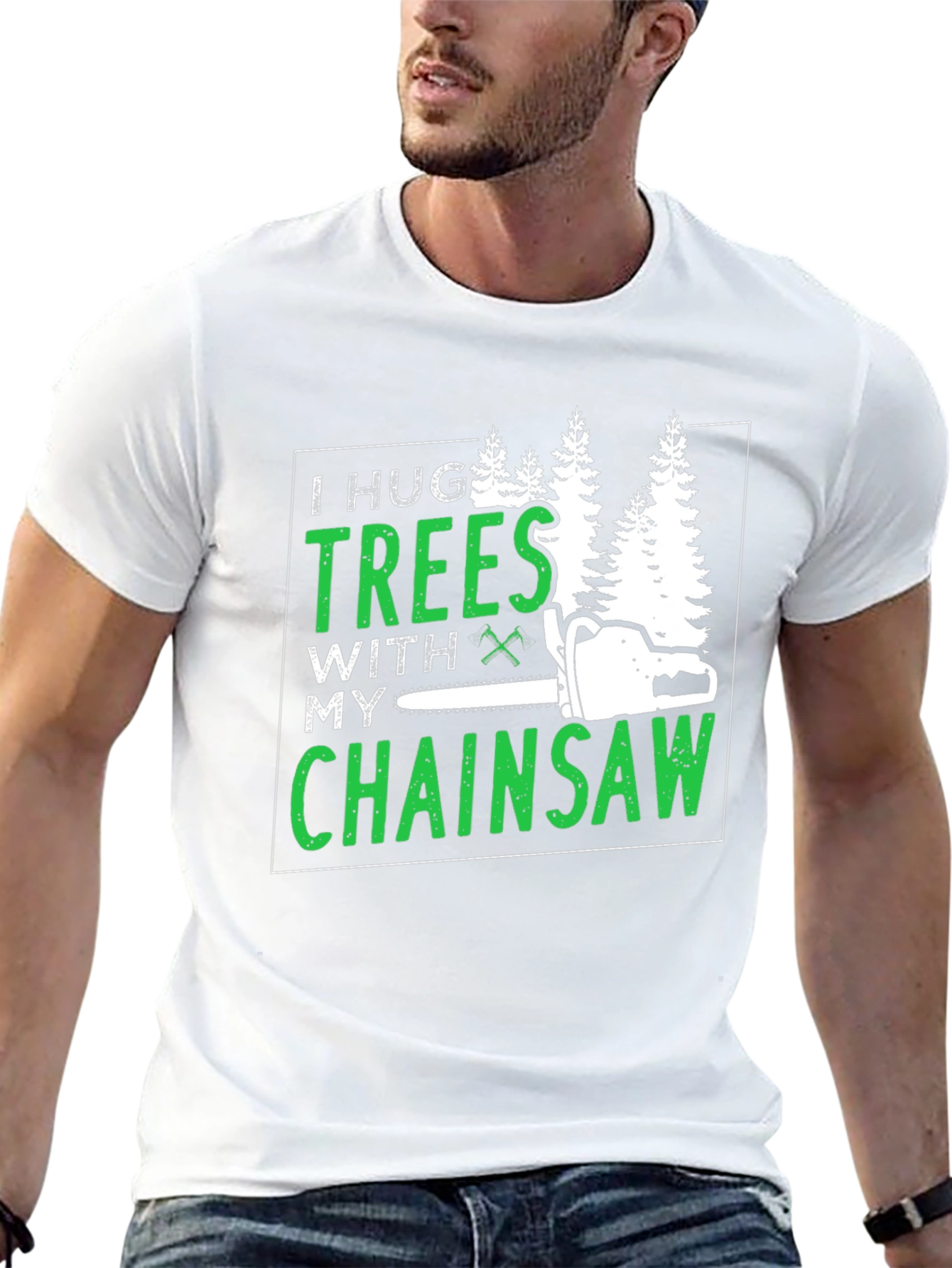 Black I Hug Trees With My Chainsaw Graphic Tee view 13