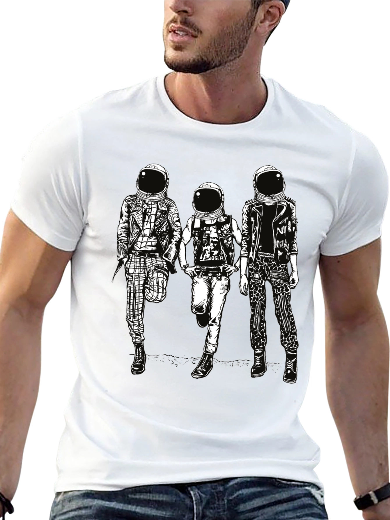 Black Astronaut Punk Band T-Shirt, Black Cotton view 13