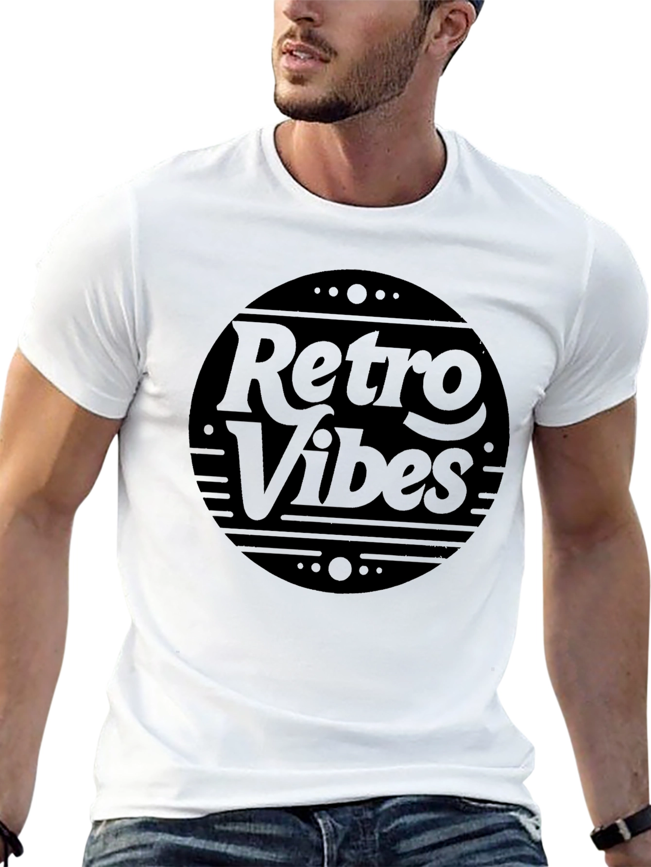 Black Retro Vibes Graphic Tee - Stylish Black Cotton T-Shirt view 13