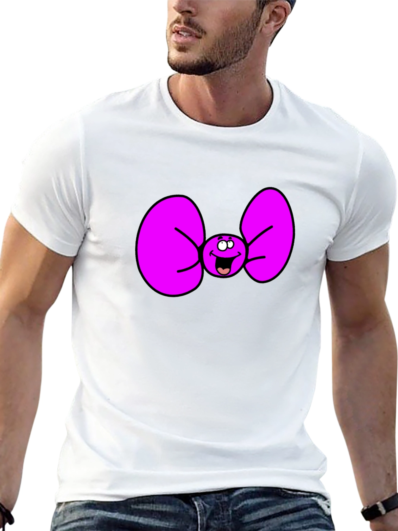 Black Funny Cartoon Bow Tie Graphic Tee view 13