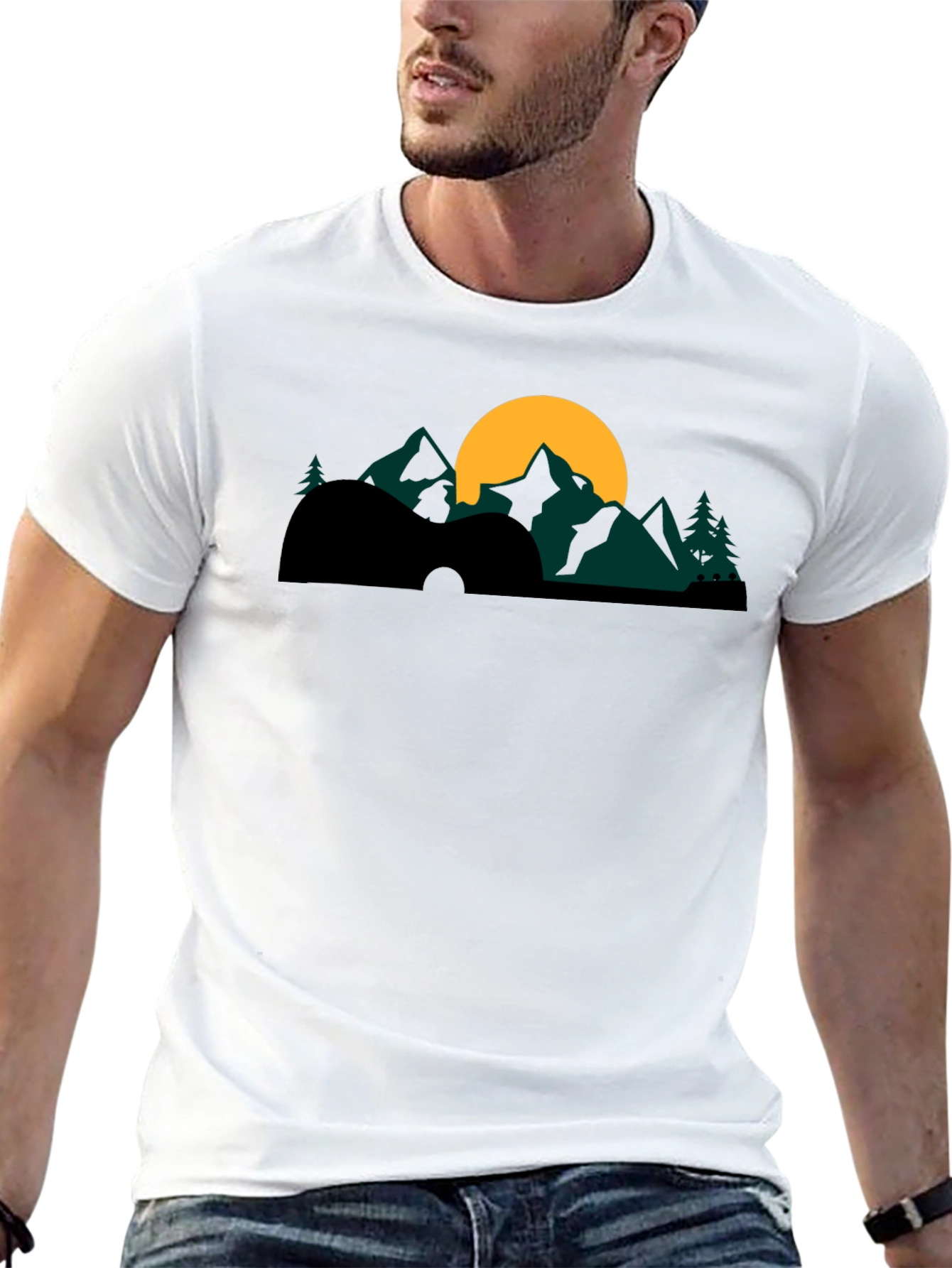 Black Guitar Mountainscape Graphic Tee view 13