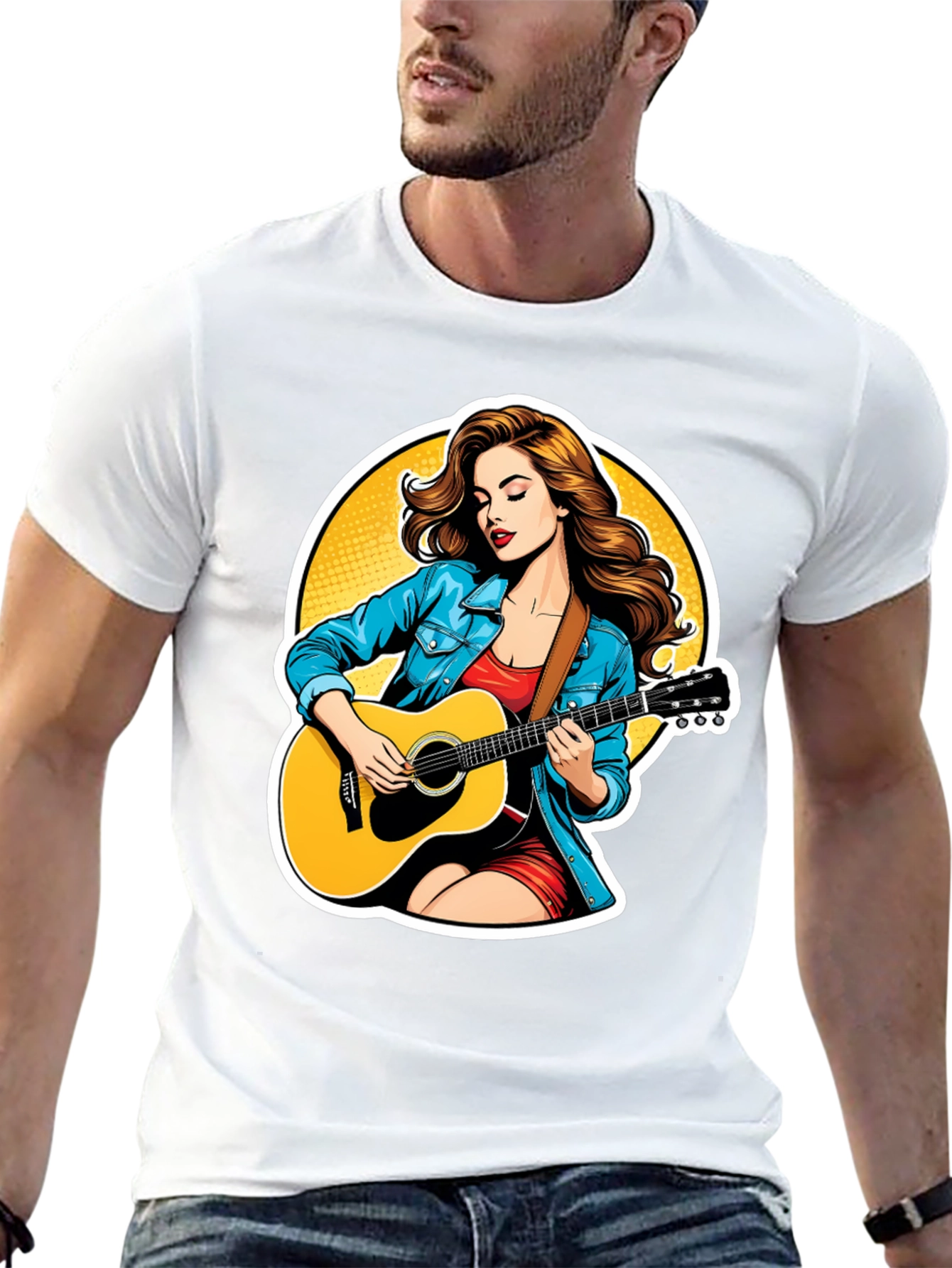 Black Guitar Girl Graphic Tee - Cool Casual Style view 13
