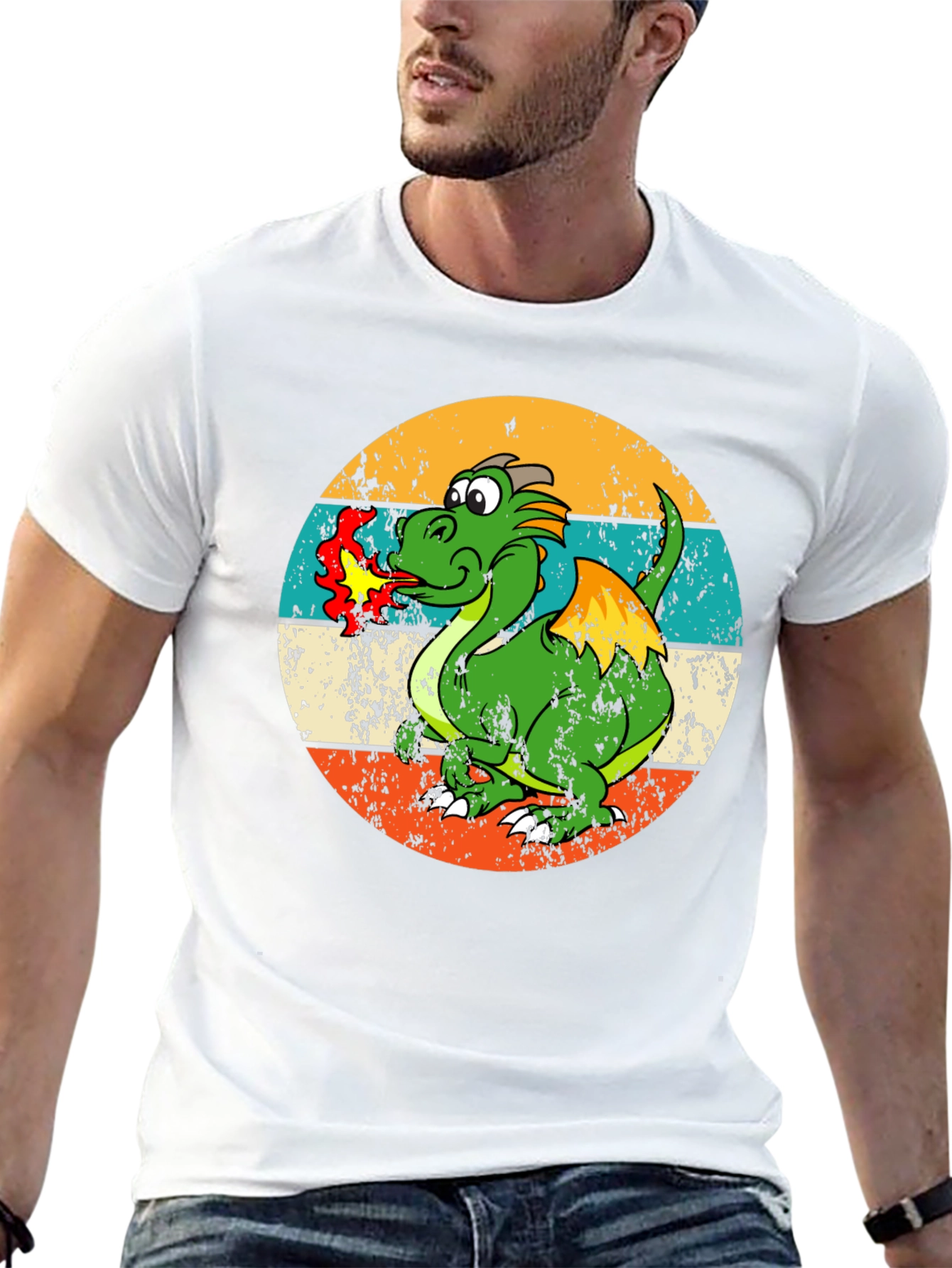 Black Retro Dragon Graphic Tee - Men's Black T-Shirt view 13