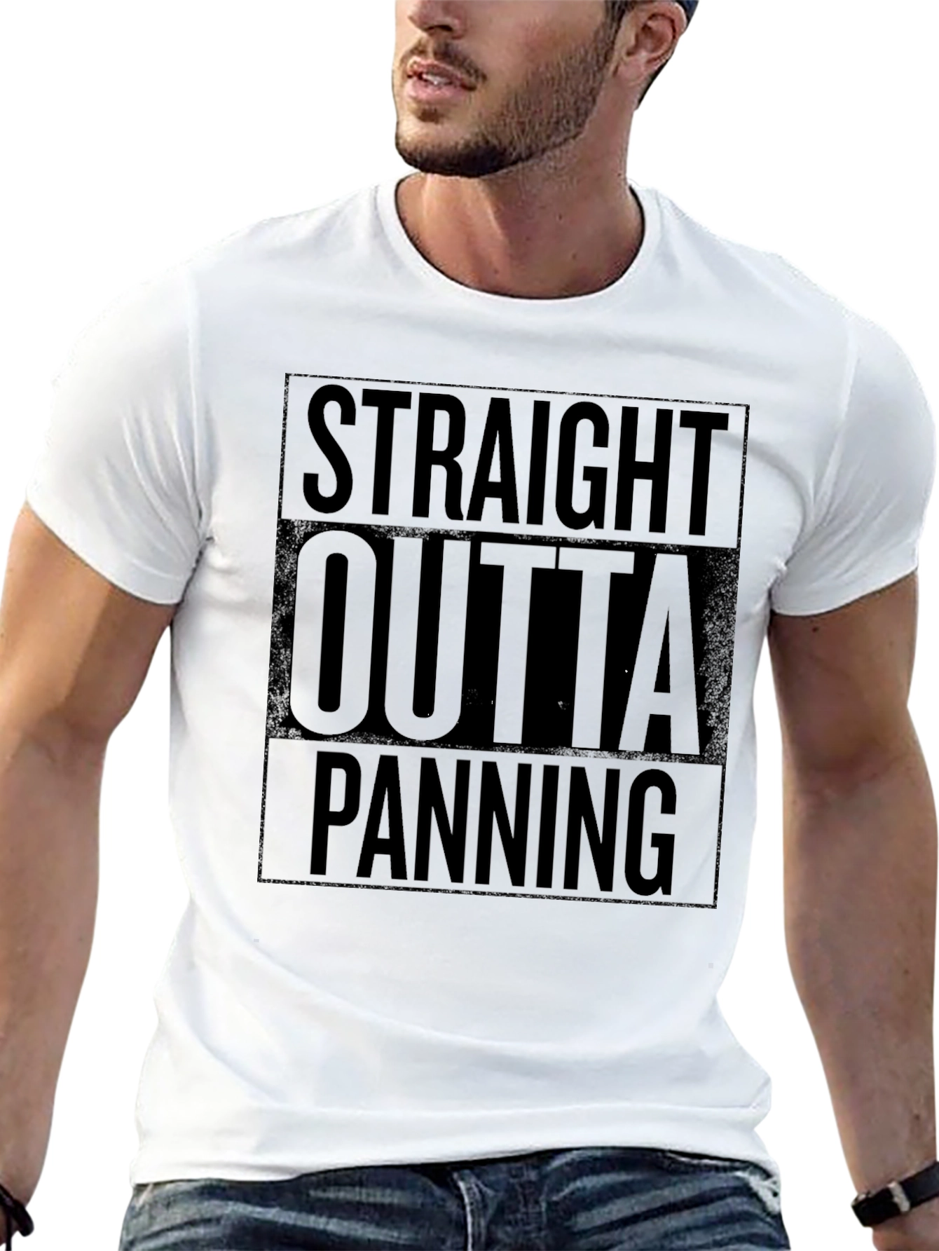Black Straight Outta Panning Men's Black T-Shirt view 13