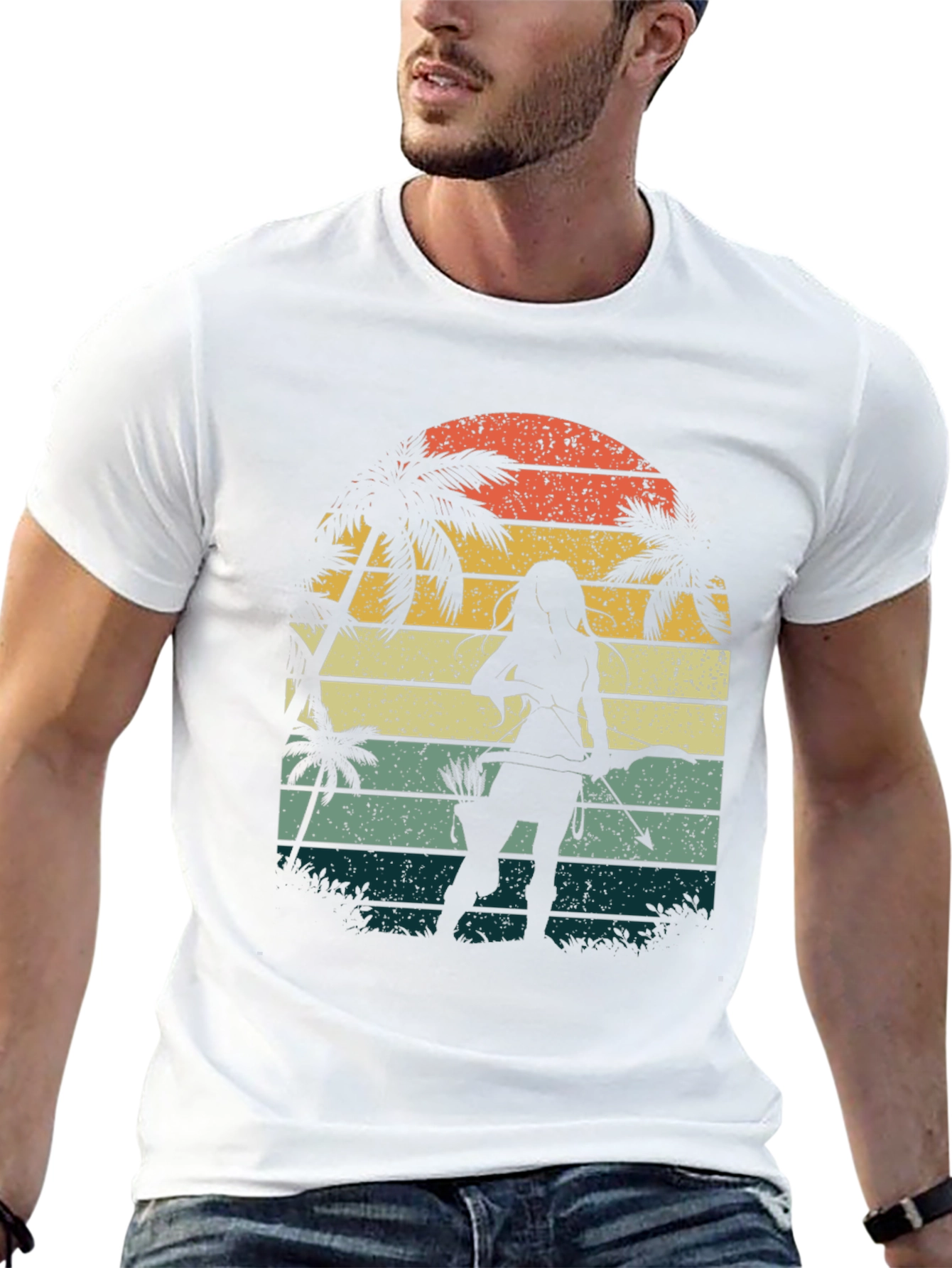 Retro Archer Tee - Tropical Sunset Design - 13