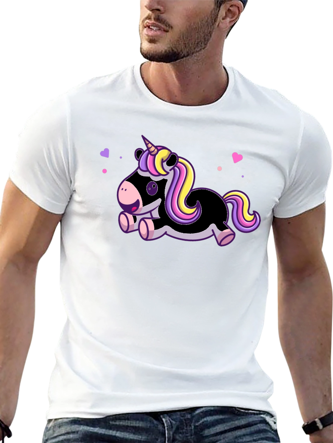 Black Cute Cartoon Unicorn Black T-Shirt view 13