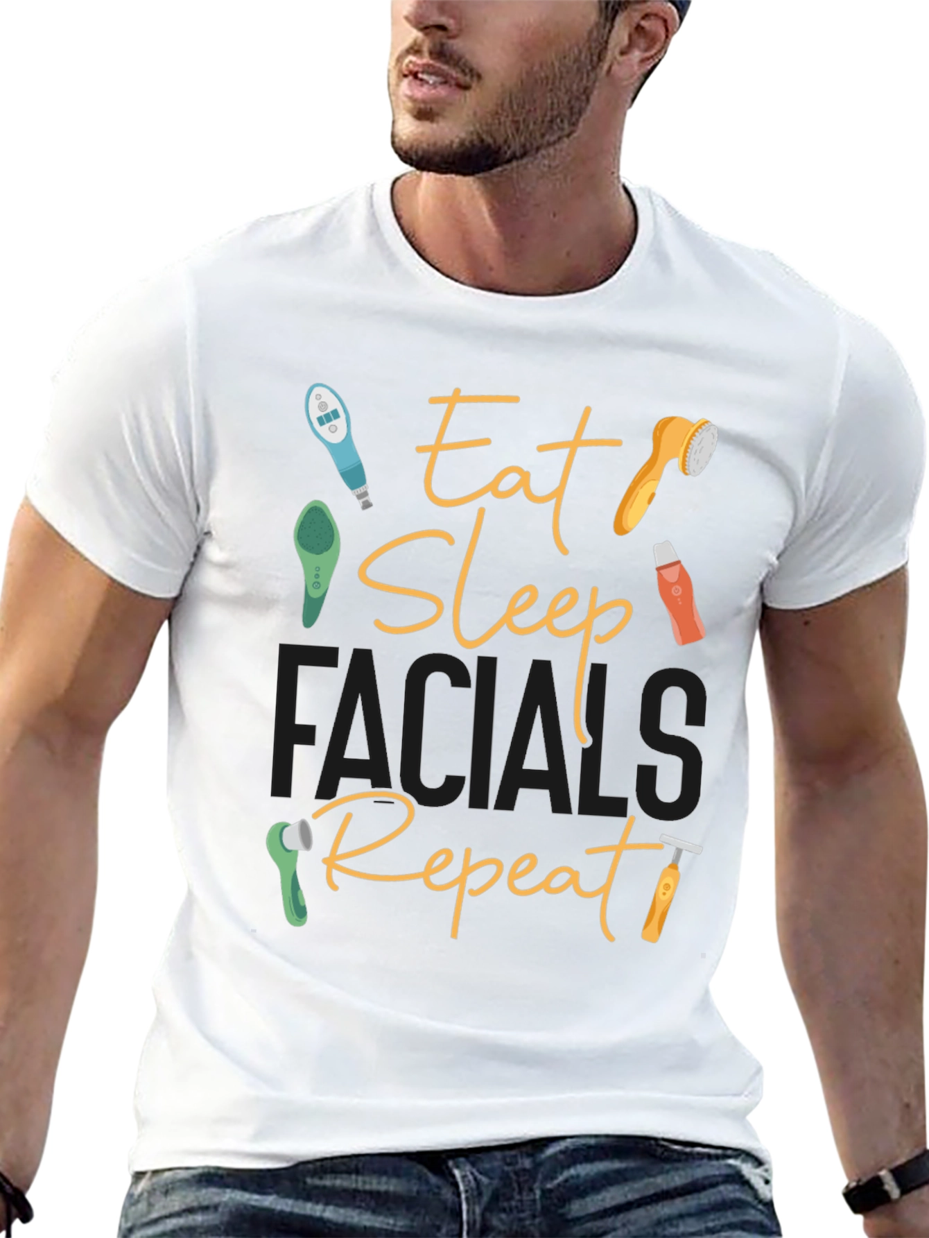 Black Eat Sleep Facials Repeat Graphic Tee view 13