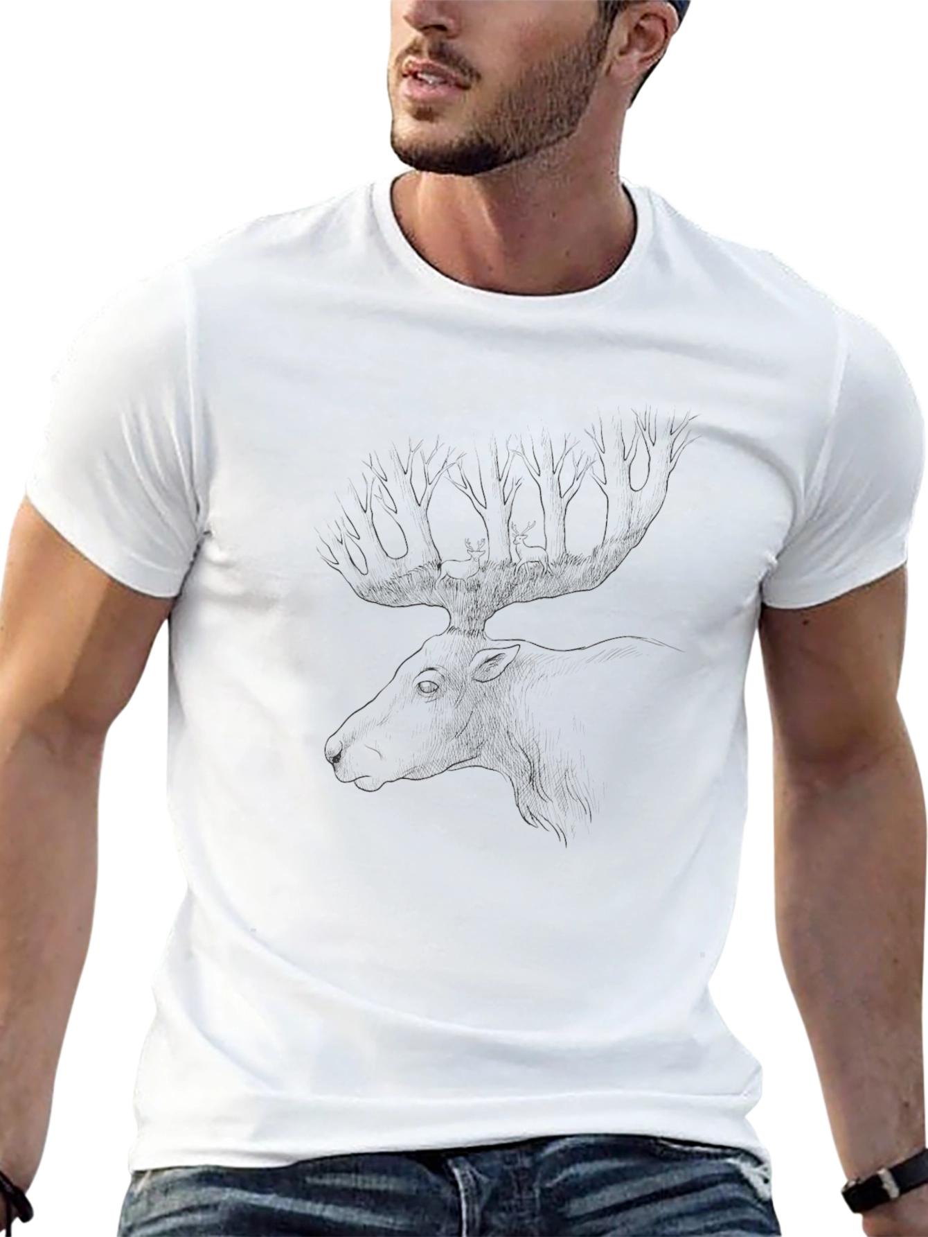 Black Black Moose Sketch Tee - Nature Inspired Style view 13