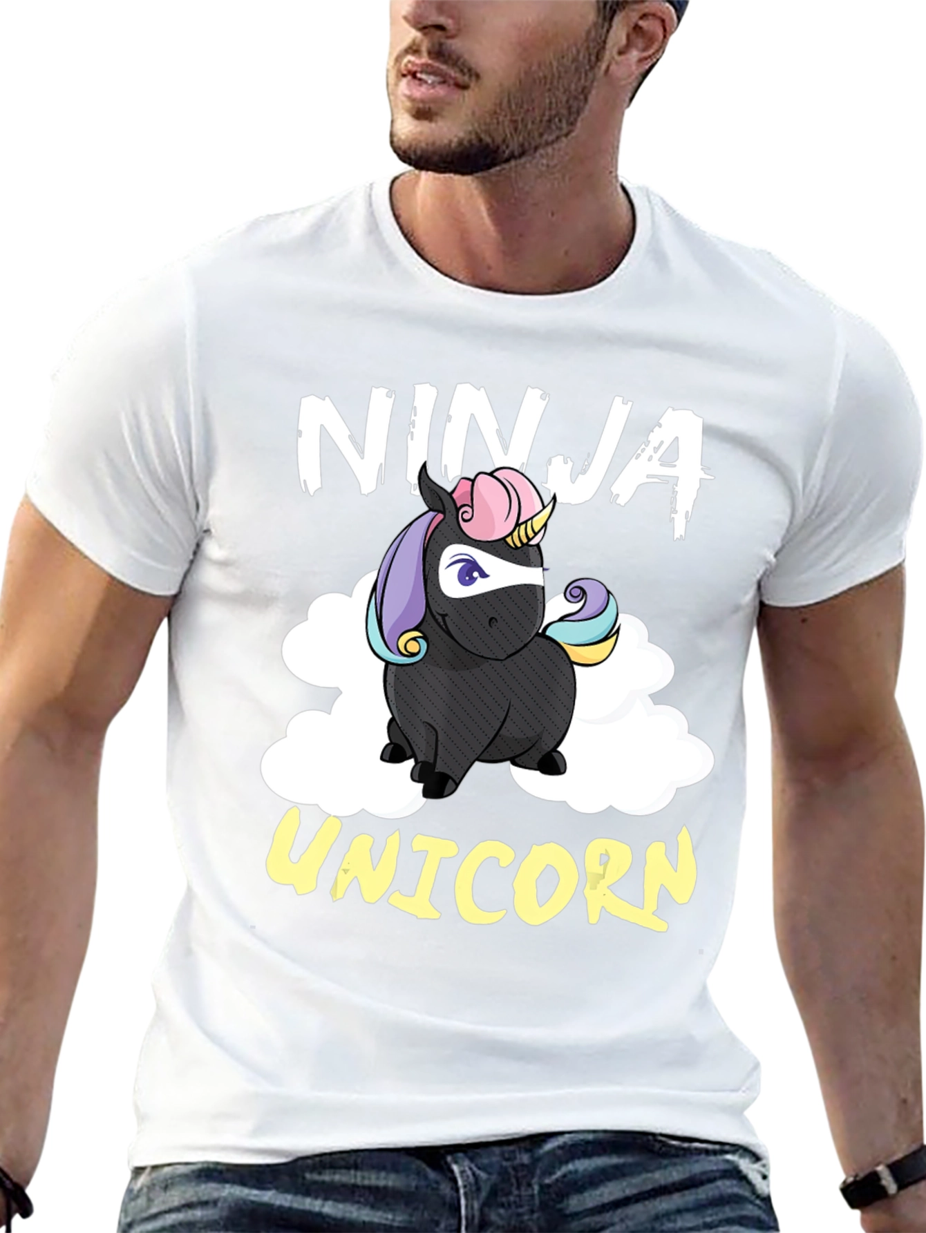 Black Ninja Unicorn Graphic Tee - Funny Cartoon T-Shirt view 13