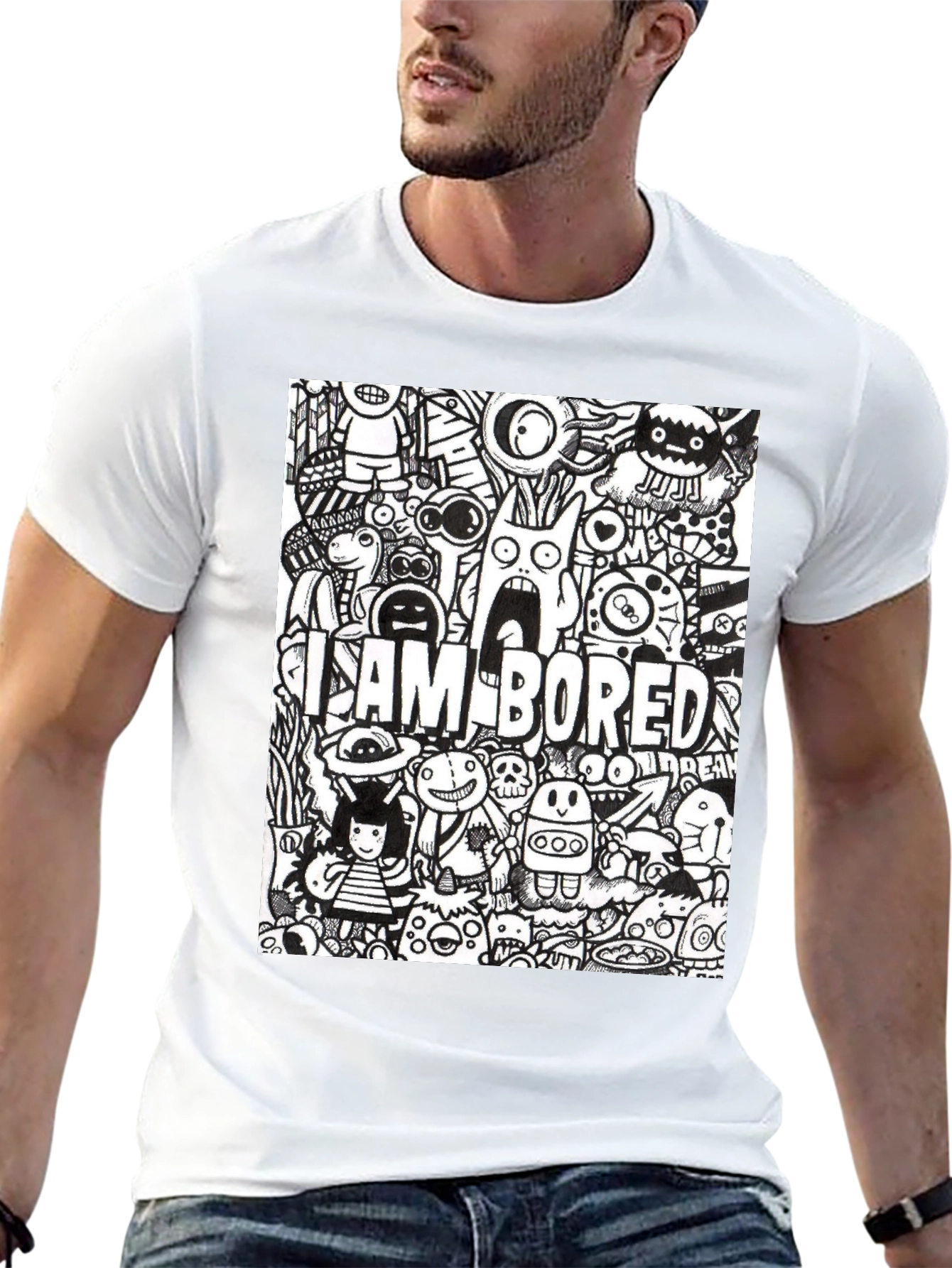 Black I Am Bored Doodle Art Graphic Tee view 13