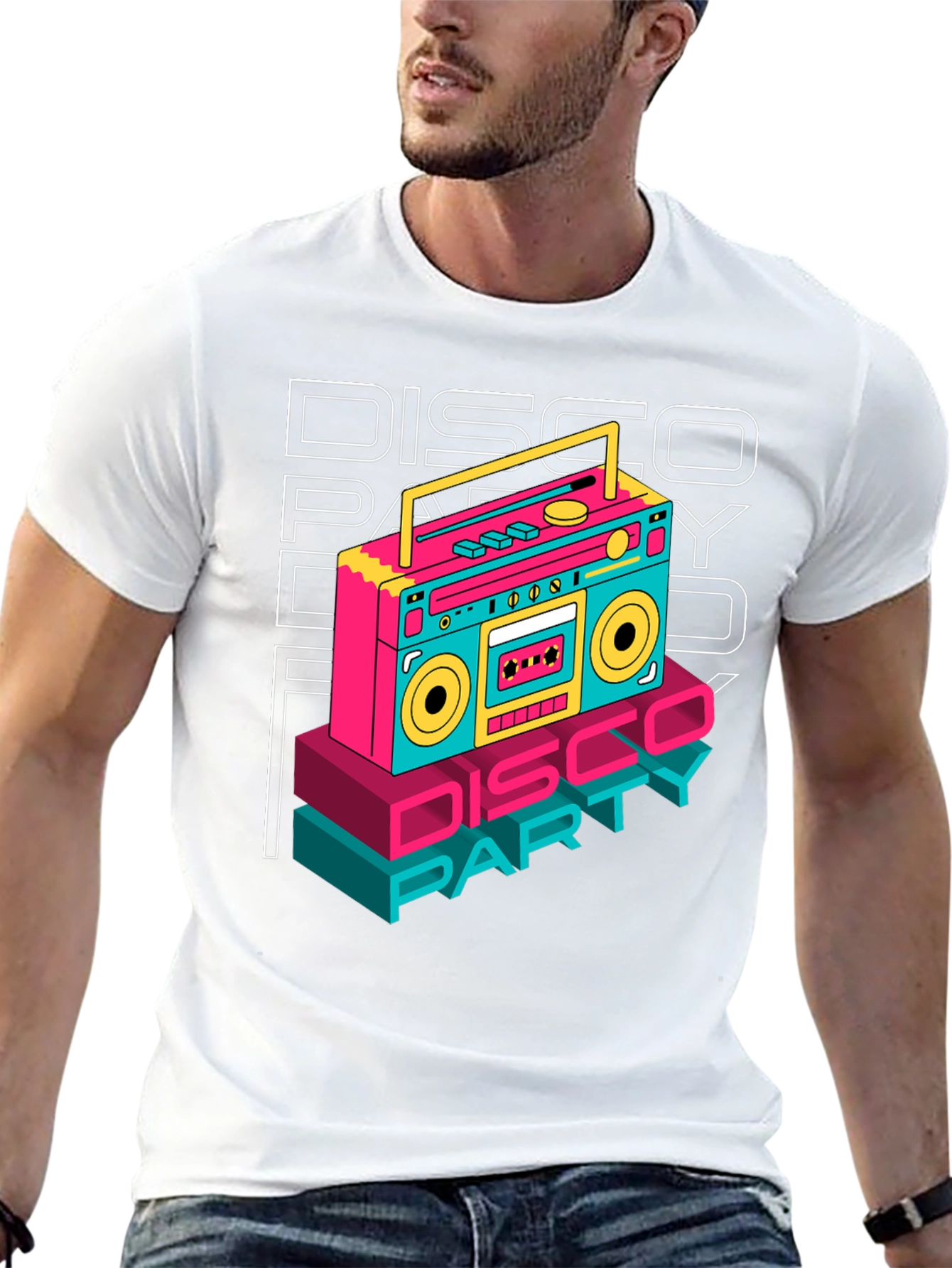 Black Retro Disco Party T-Shirt - Boombox Graphic view 13