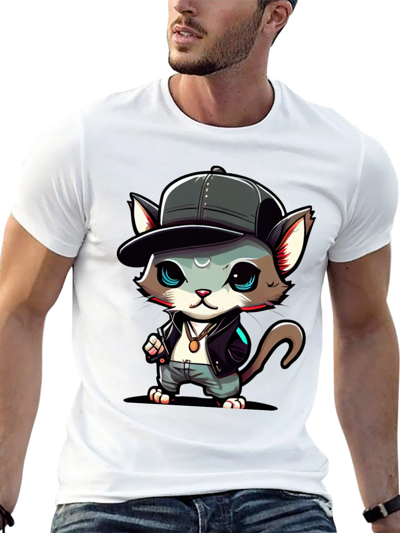 Black Cool Cat Cartoon T-Shirt view 13