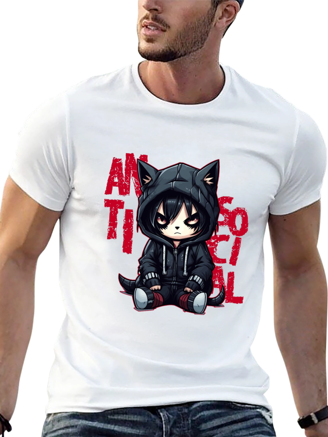 Black Anti-Social Cat T-Shirt view 13