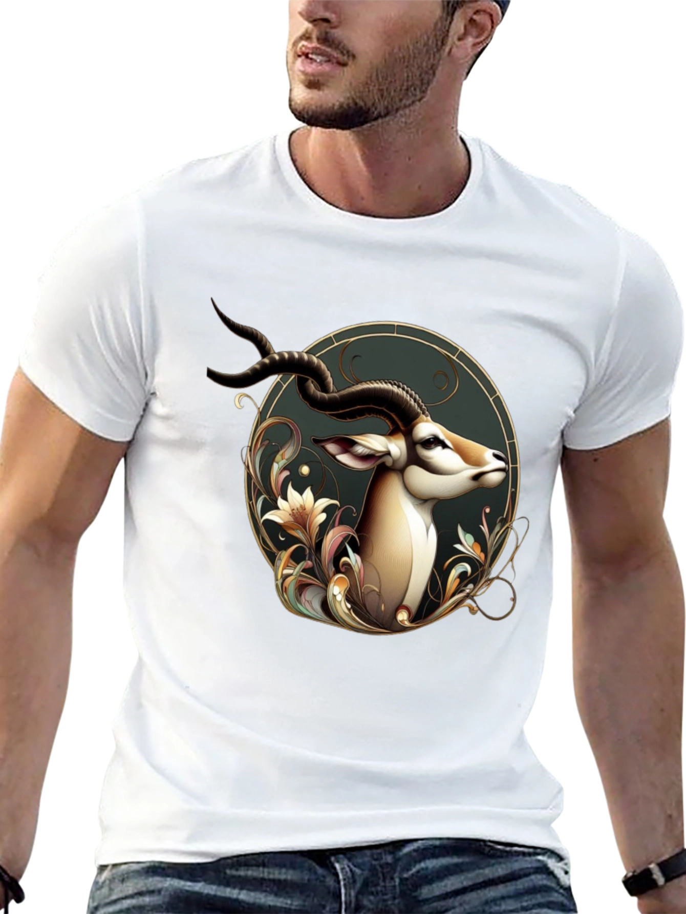 Black Elegant Antelope Graphic Tee - Men's Black T-Shirt view 13