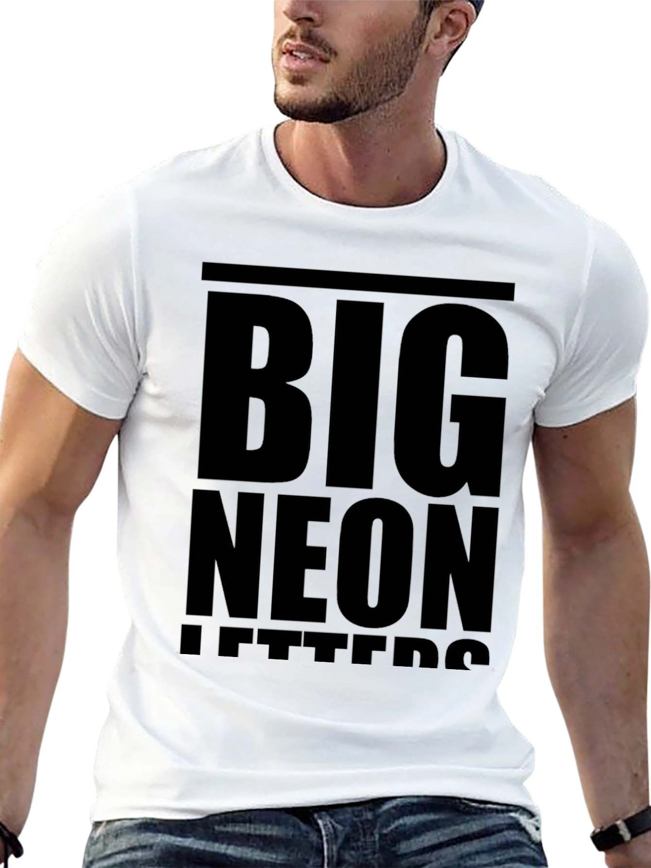 Black Bold Statement T-Shirt: Big Neon Letters Design view 13